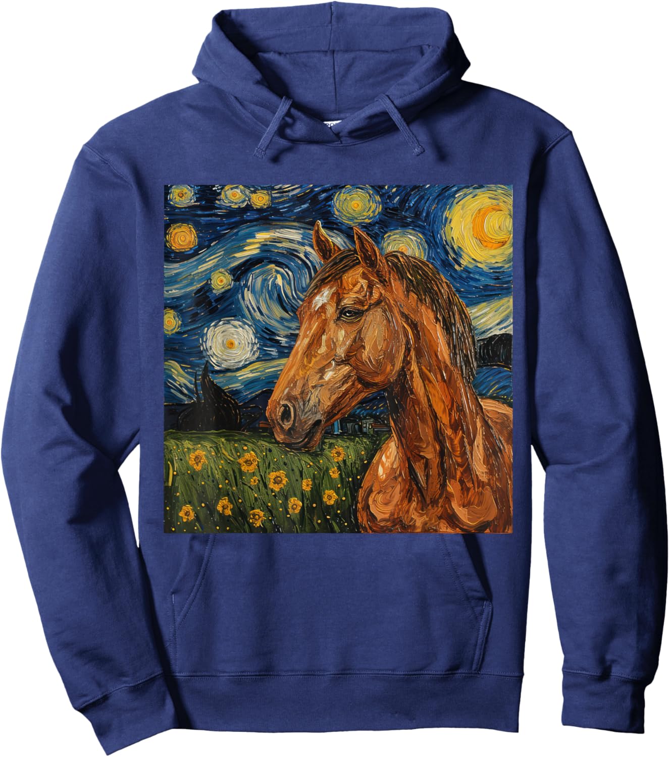 Horse Lover Van Gogh Style Starry Night Graphic Hoodie - Hoodie | Navy