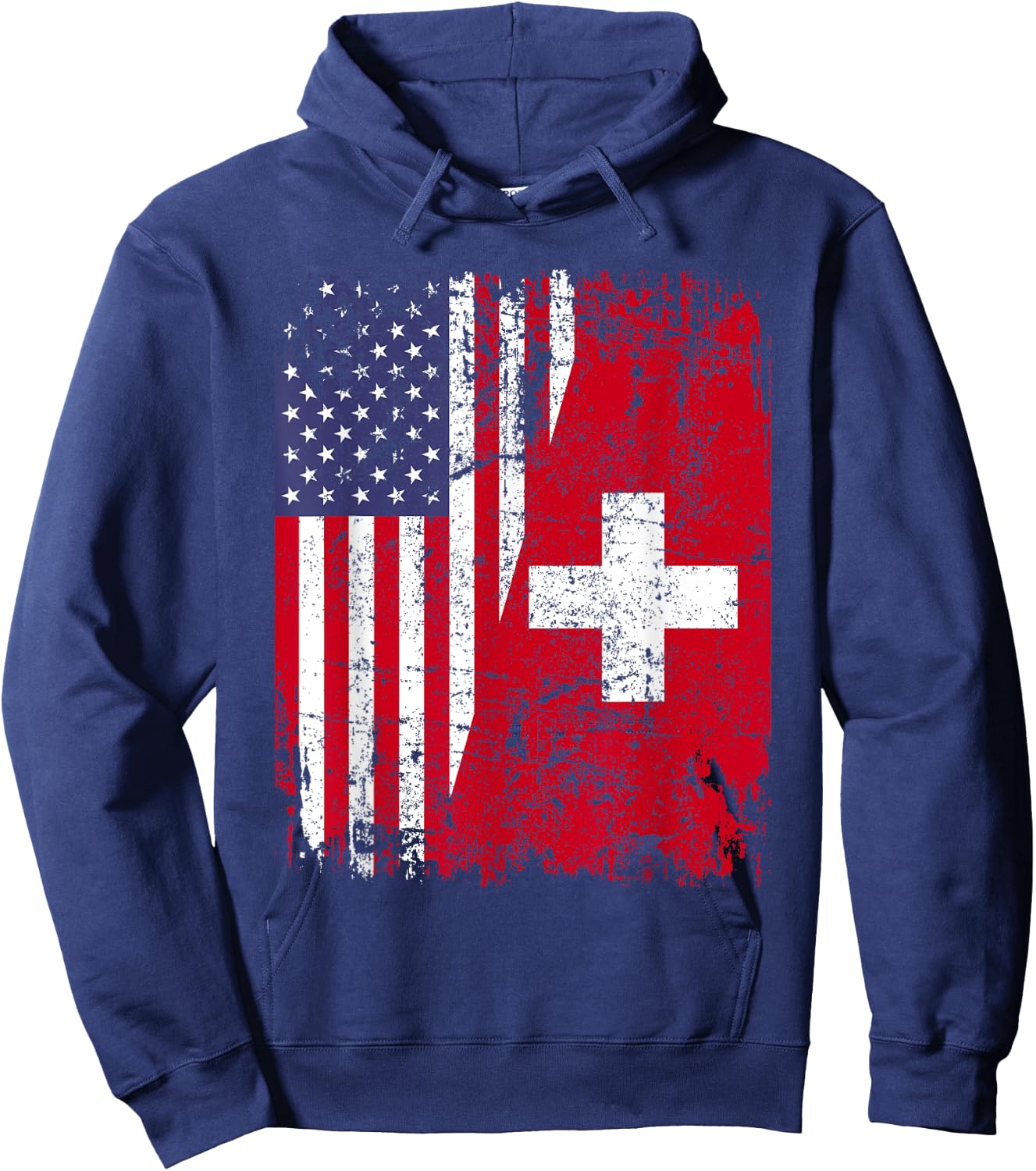 SWISS ROOTS | Half American Flag | SWITZERLAND Women Kids Men Hoodie - Hoodie | Navy