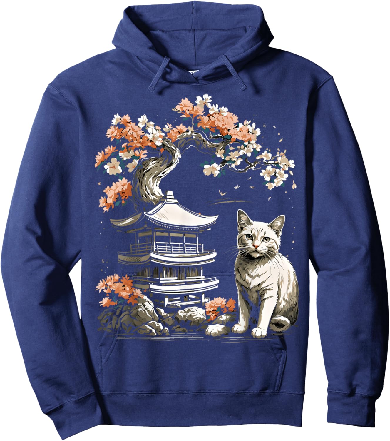Japanische Katze, ästhetisch, japanischer Stil Hoodie - Hoodie | Navy