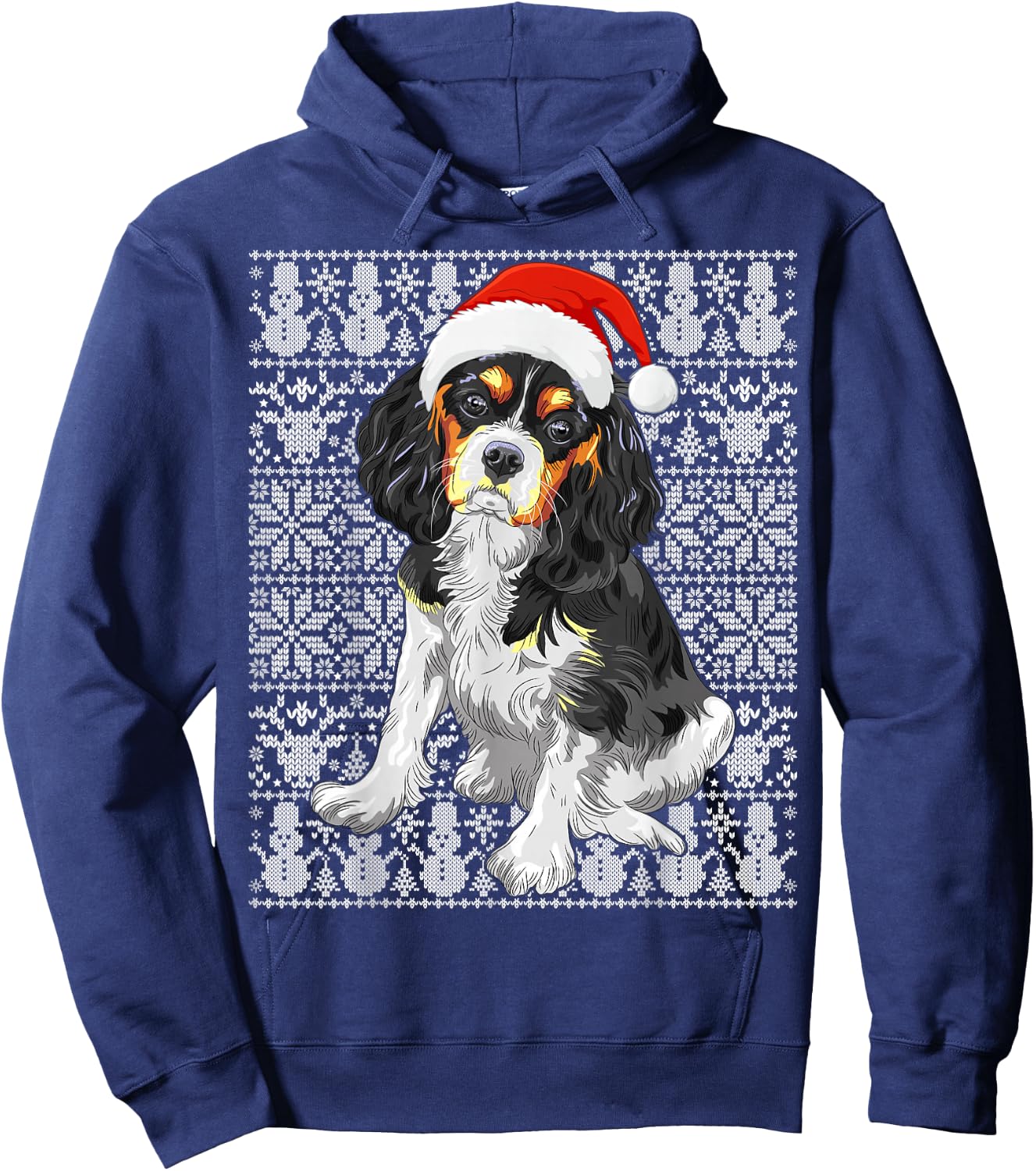 Cavalier King Charles Spaniel Dog Santa Hat Ugly Christmas Hoodie - Hoodie | Navy