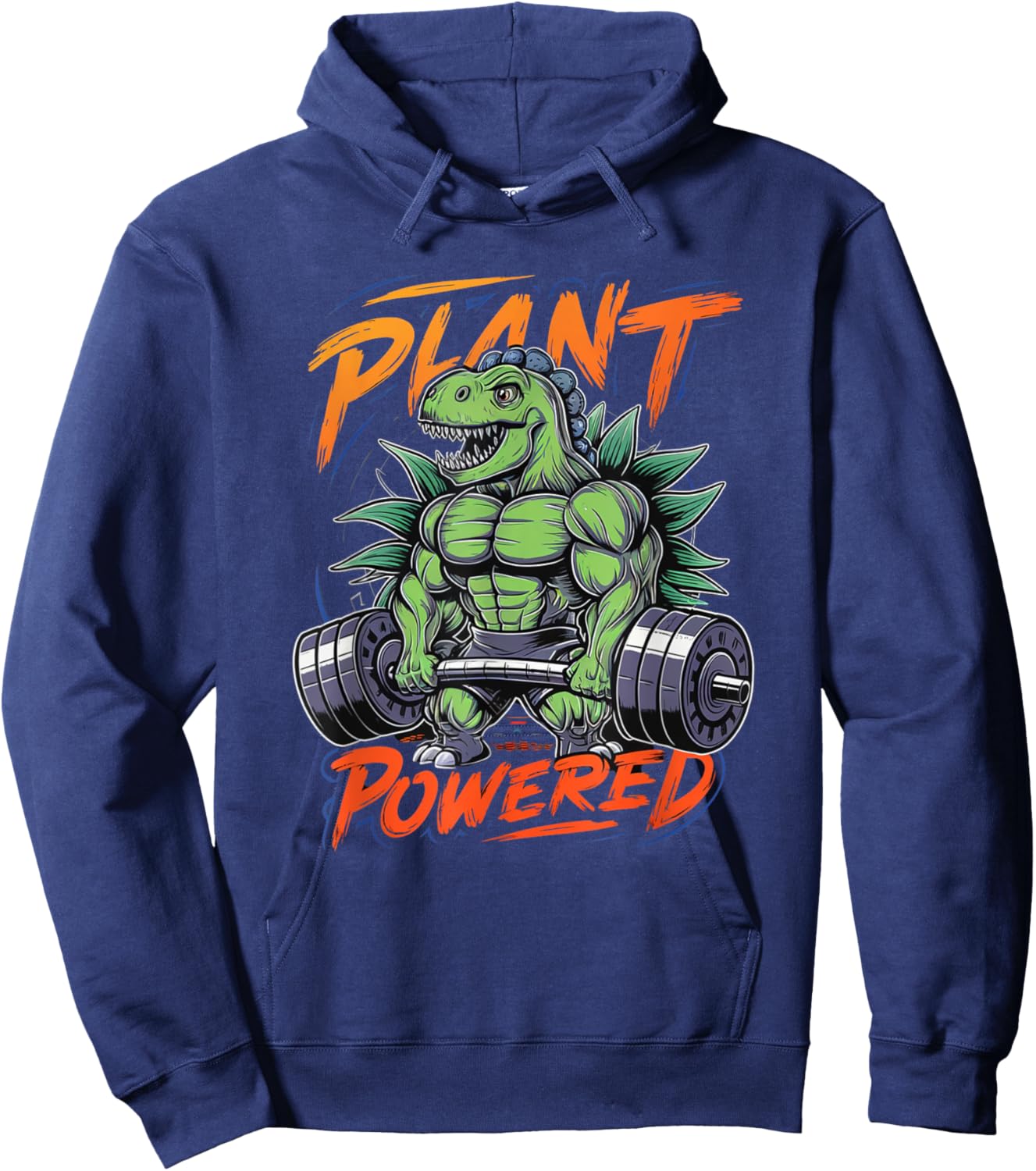 Plant Powered Dinosaur Vegan Powerlifting Gym Weightlifting Hoodie - Hoodie | Navy