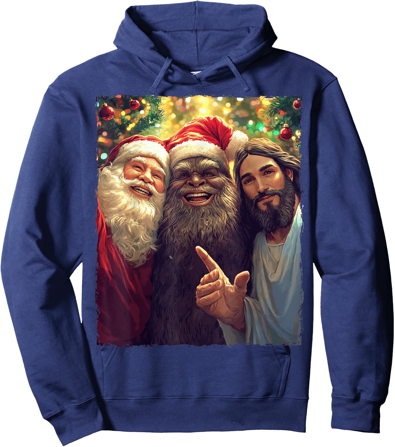 Funny Bigfoot Sasquatch Selfie Santa Jesus Xmas Christmas Hoodie - Hoodie | Navy