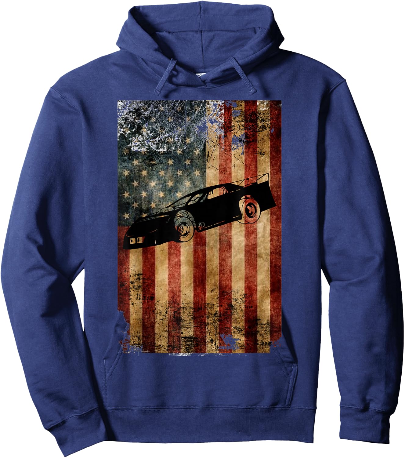 Late Model Dirt Track Racing Gifts Distressed American Flag Hoodie - Hoodie | Navy