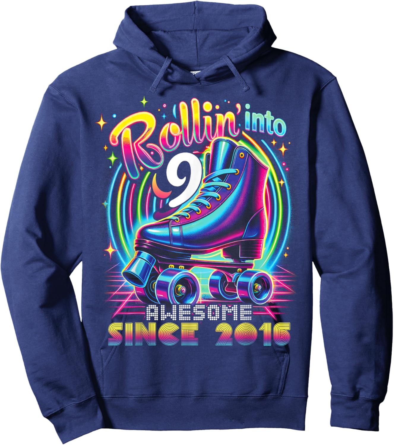 Birthday Roller Skating 9th Girls Rollin into 9 Skate Party Hoodie - Hoodie | Navy