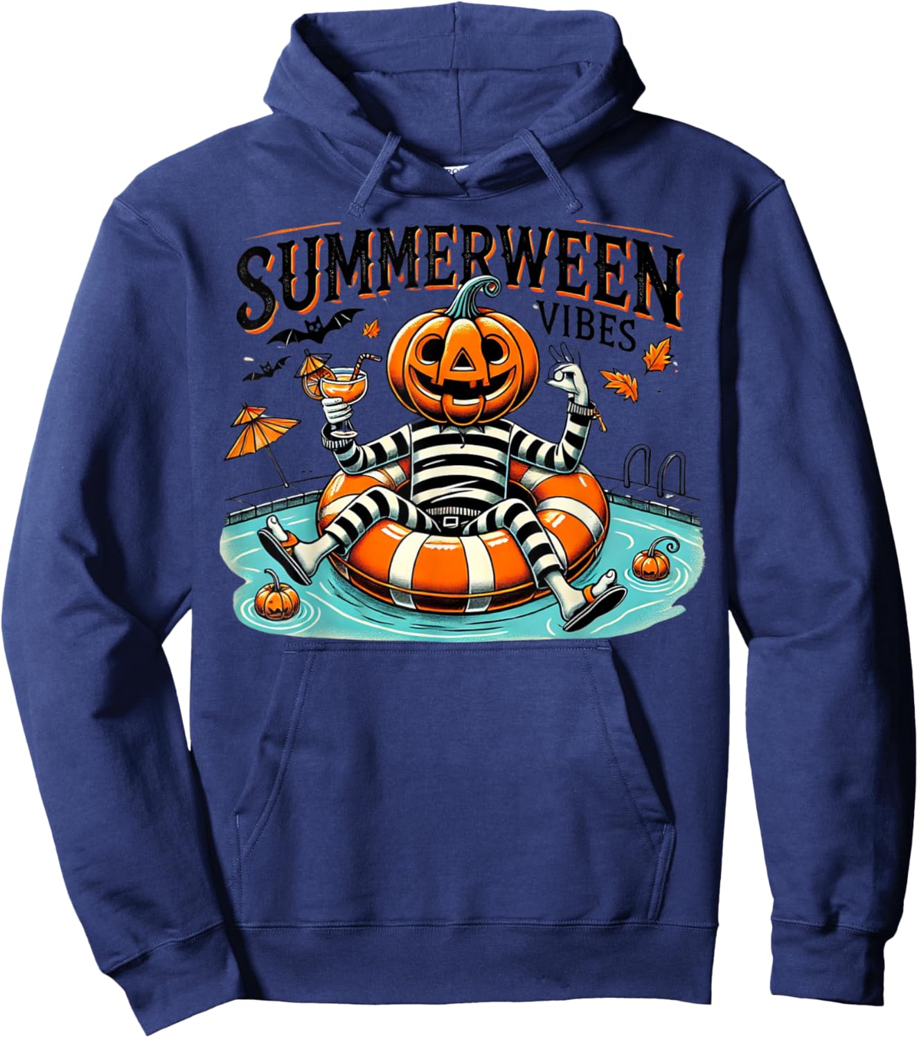 Summerween Vibes Spooky Summer Pumpkin Women Kids Hoodie - Hoodie | Navy