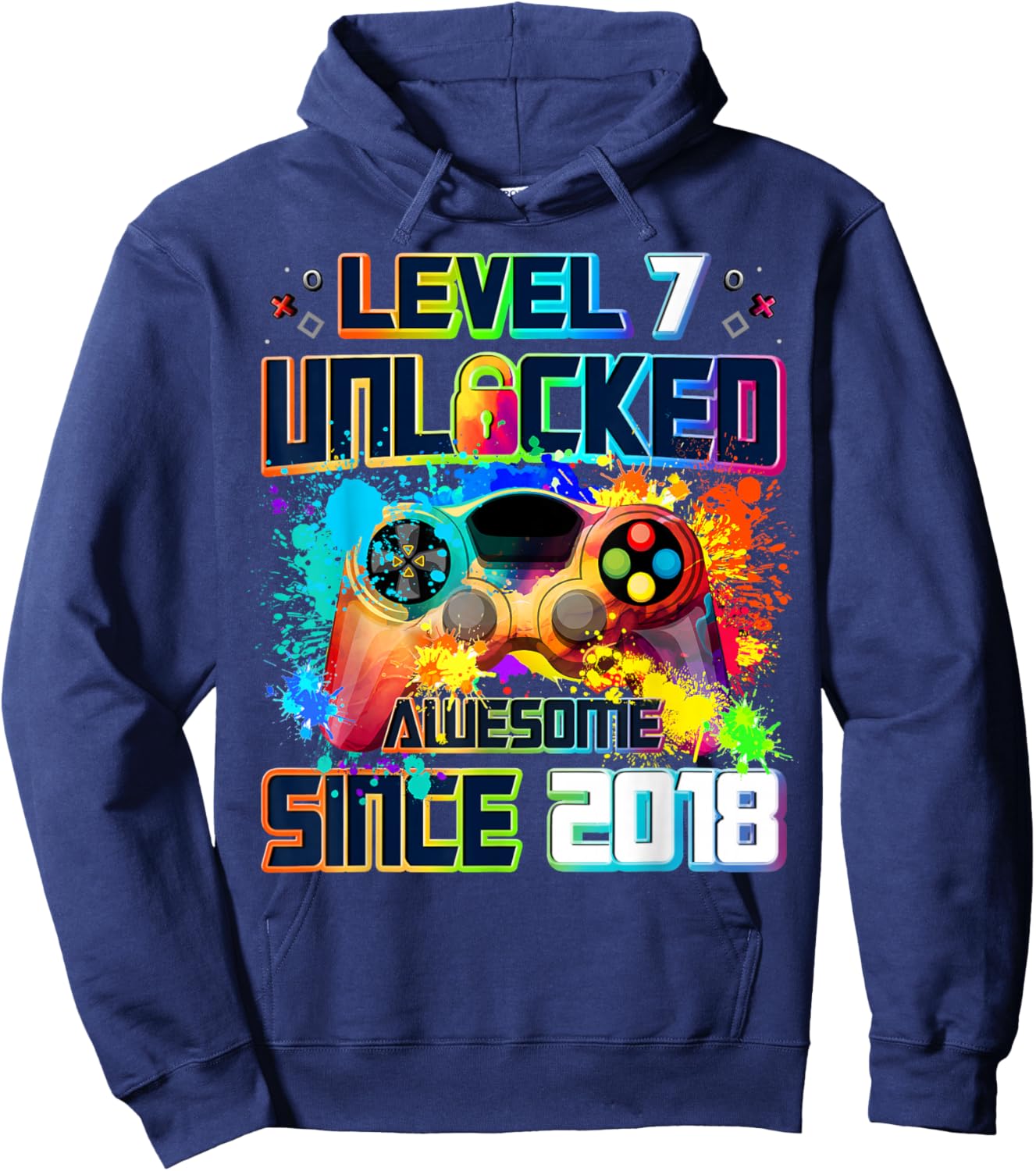 Level 7 Unlocked 7 Year Old Video Gamer 7th Birthday Gift Hoodie - Hoodie | Navy