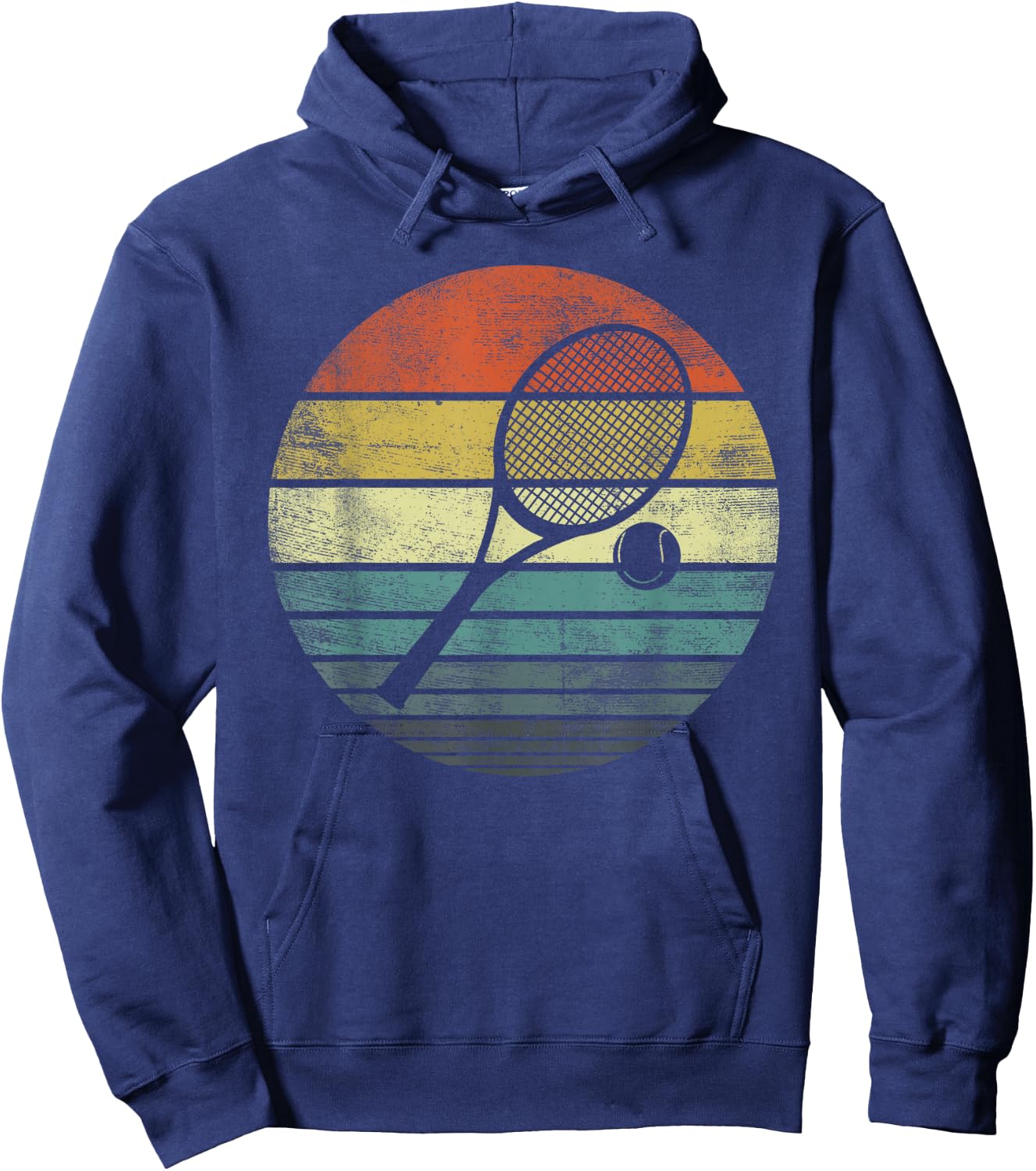 Tennis Player Gifts Retro Sunset Tennis Racquet & Ball Coach Hoodie - Hoodie | Navy