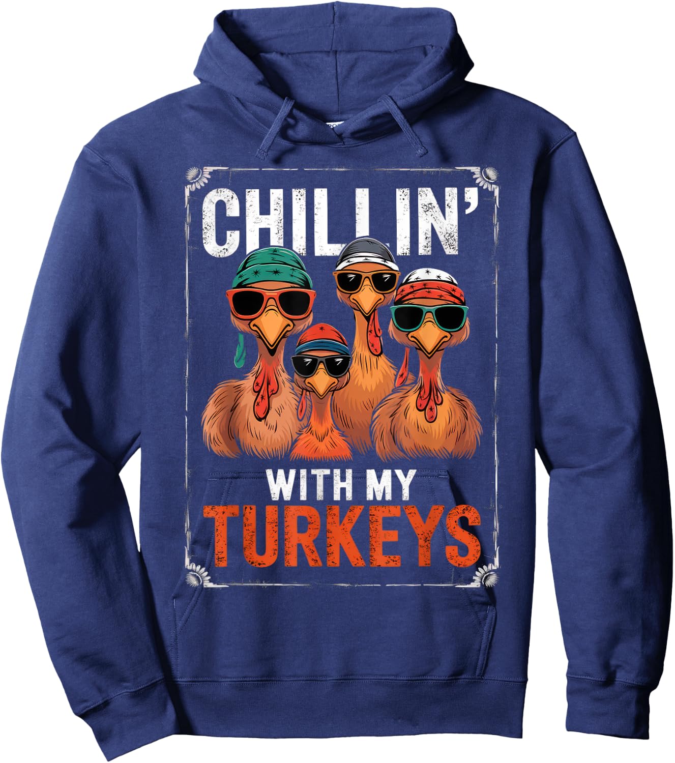 Funny Family Thanksgiving - Chillin With My Turkeys -Kids Thanksgiving Boys' Kids Hoodie - Hoodie | Navy