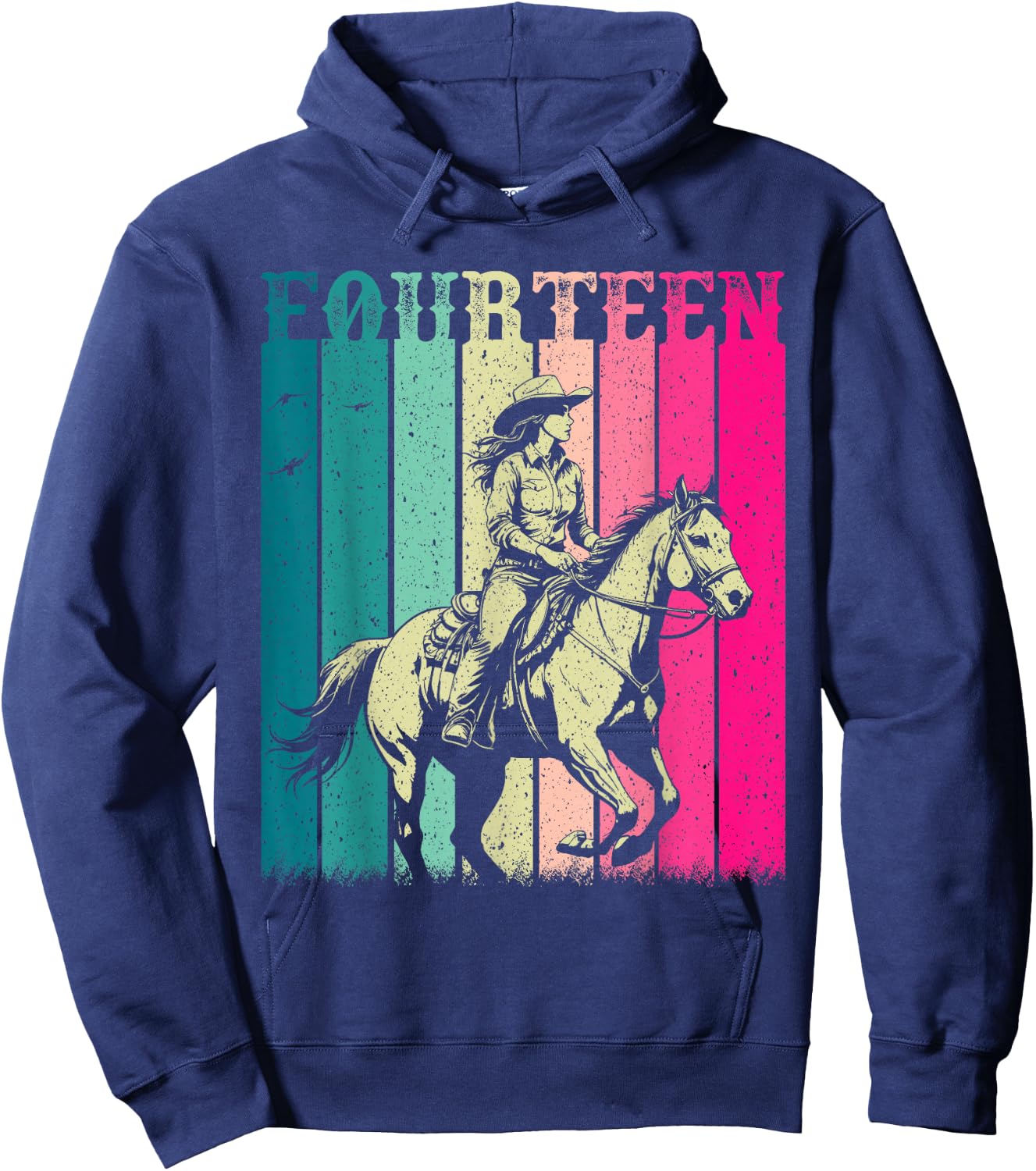 Cowgirl 14th Birthday Girls 14 Year Old Western Rodeo Party Hoodie - Hoodie | Navy