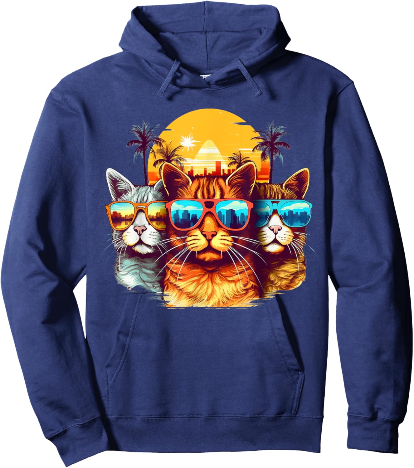 Retro Eighties Style Cat With Sunglasses Hoodie - Hoodie | Navy