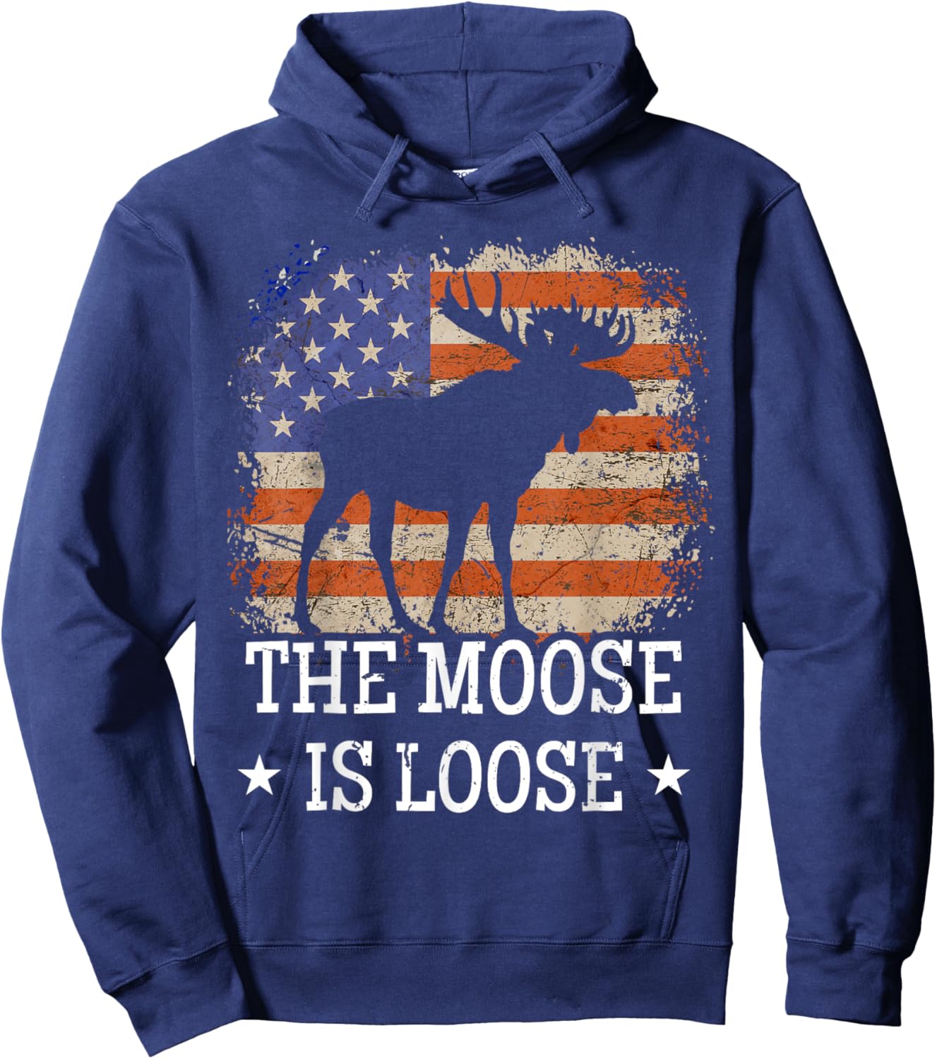 Funny The Moose is Loose Vintage American Flag Moose Lover Women Men Hoodie - Hoodie | Navy