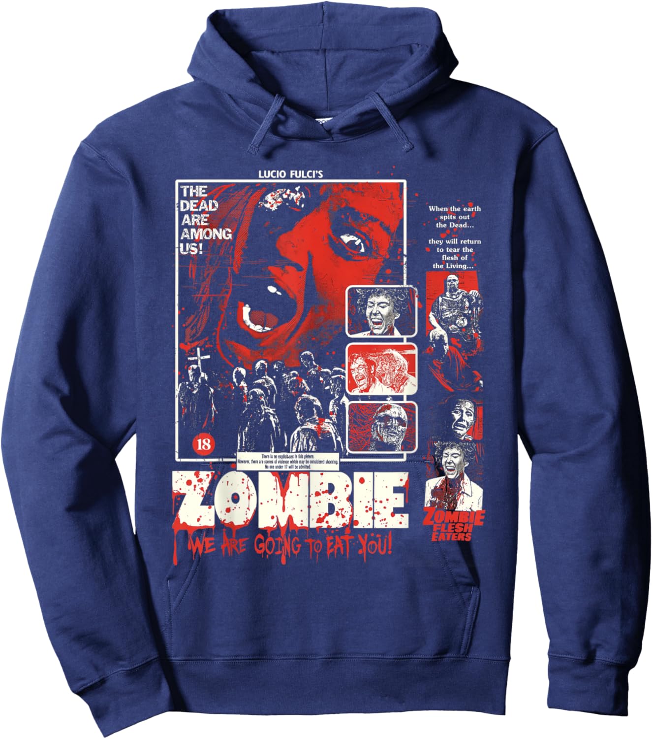 Vintage Zombie Halloween Poster Retro Movie Bloody Hoodie - Hoodie | Navy