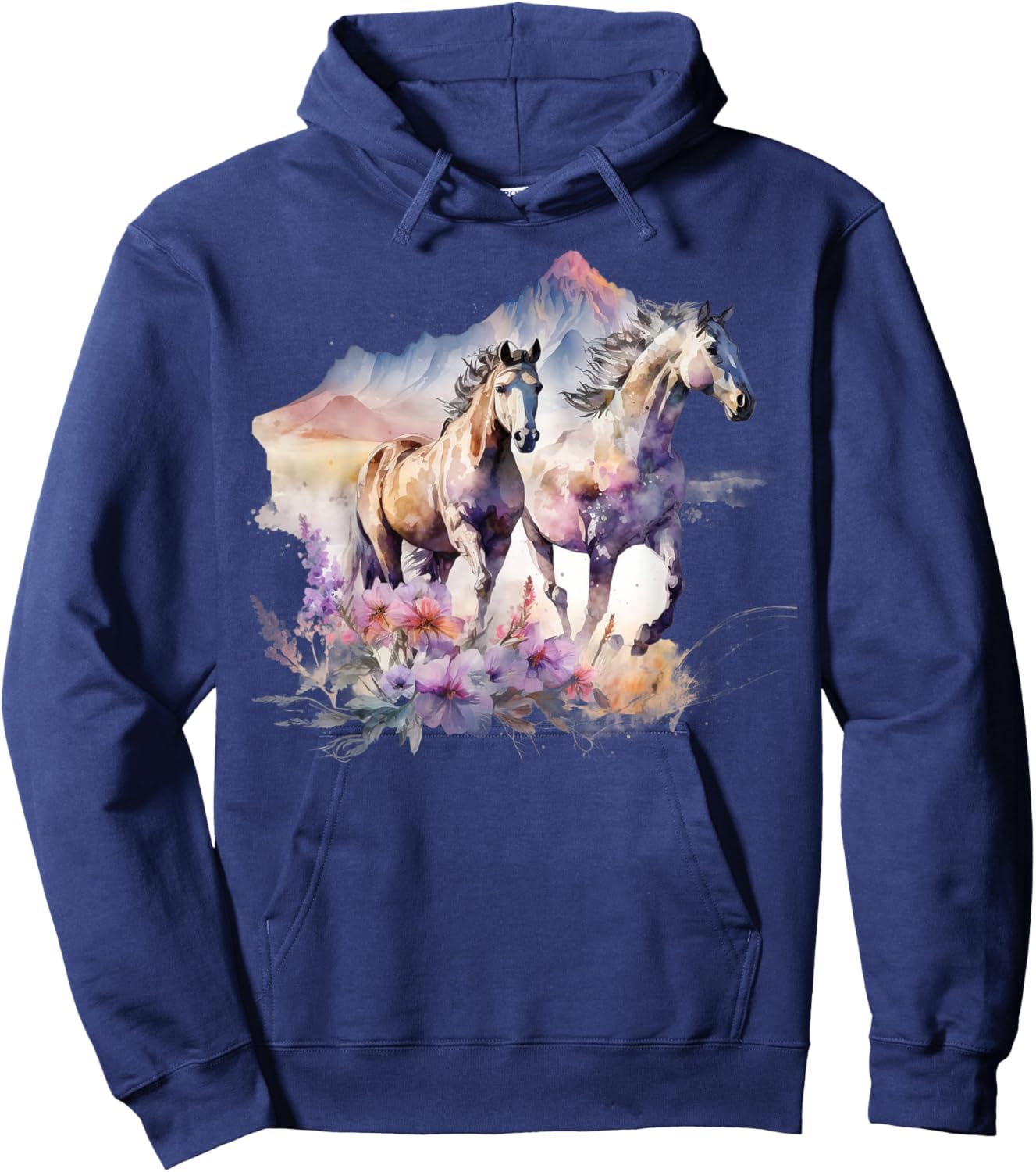 Horses Flowers Wild Mane Boho Western Southern Cowgirl Hoodie - Hoodie | Navy