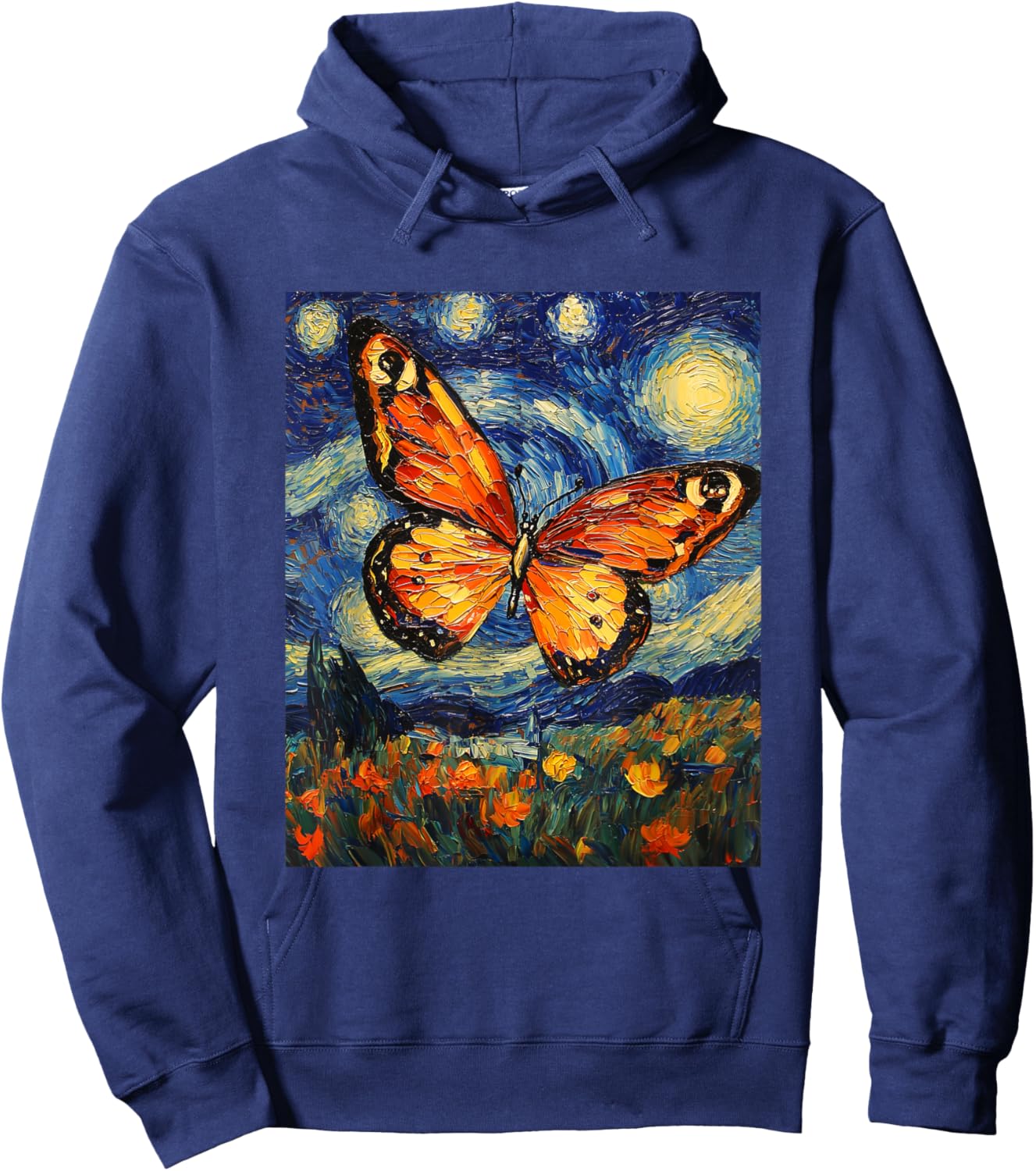 Butterfly Van Gogh Style Starry Night Cute Graphic Hoodie - Hoodie | Navy