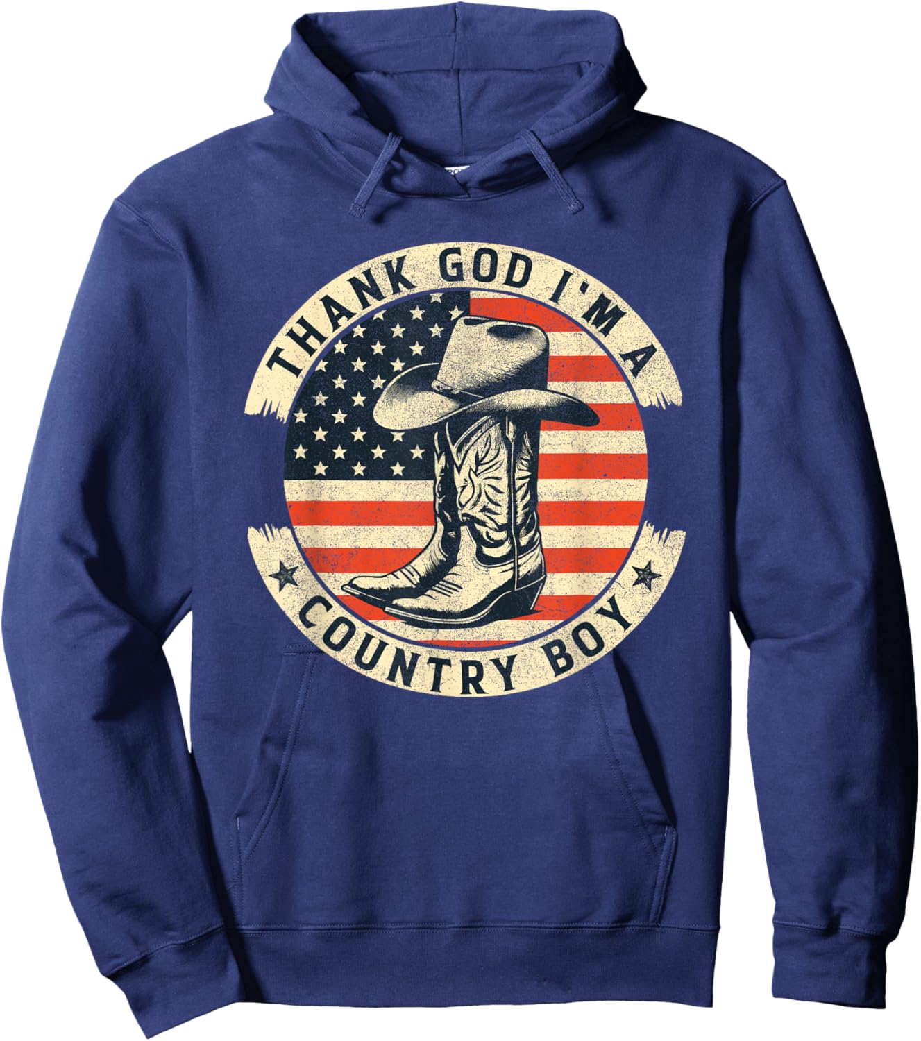 Thank God I'm A Country Music Boy Cowboy Western Retro Hoodie - Hoodie | Navy