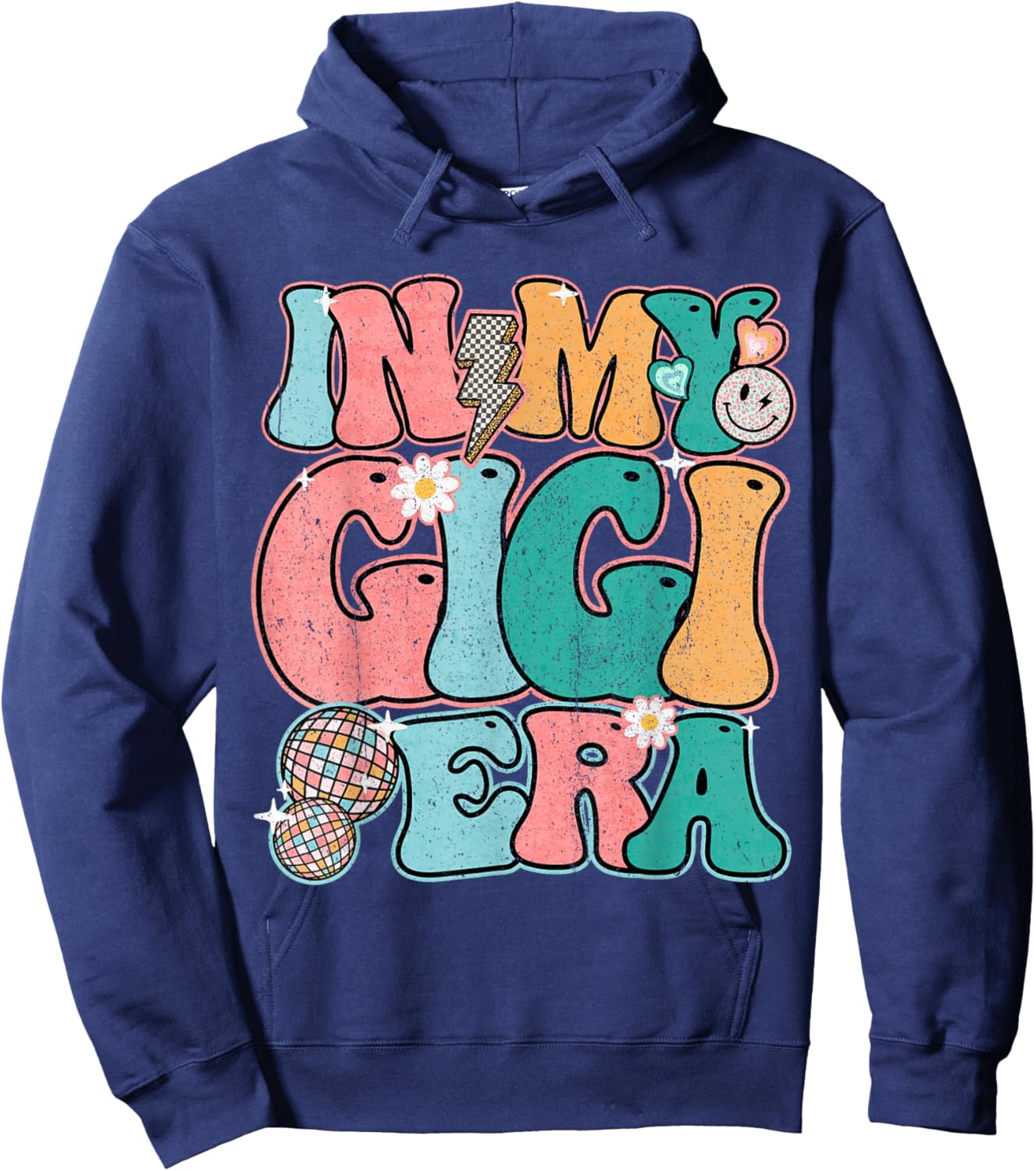In My Gigi Era Groovy Smile Face New Grandma Mother's Day Hoodie - Hoodie | Navy