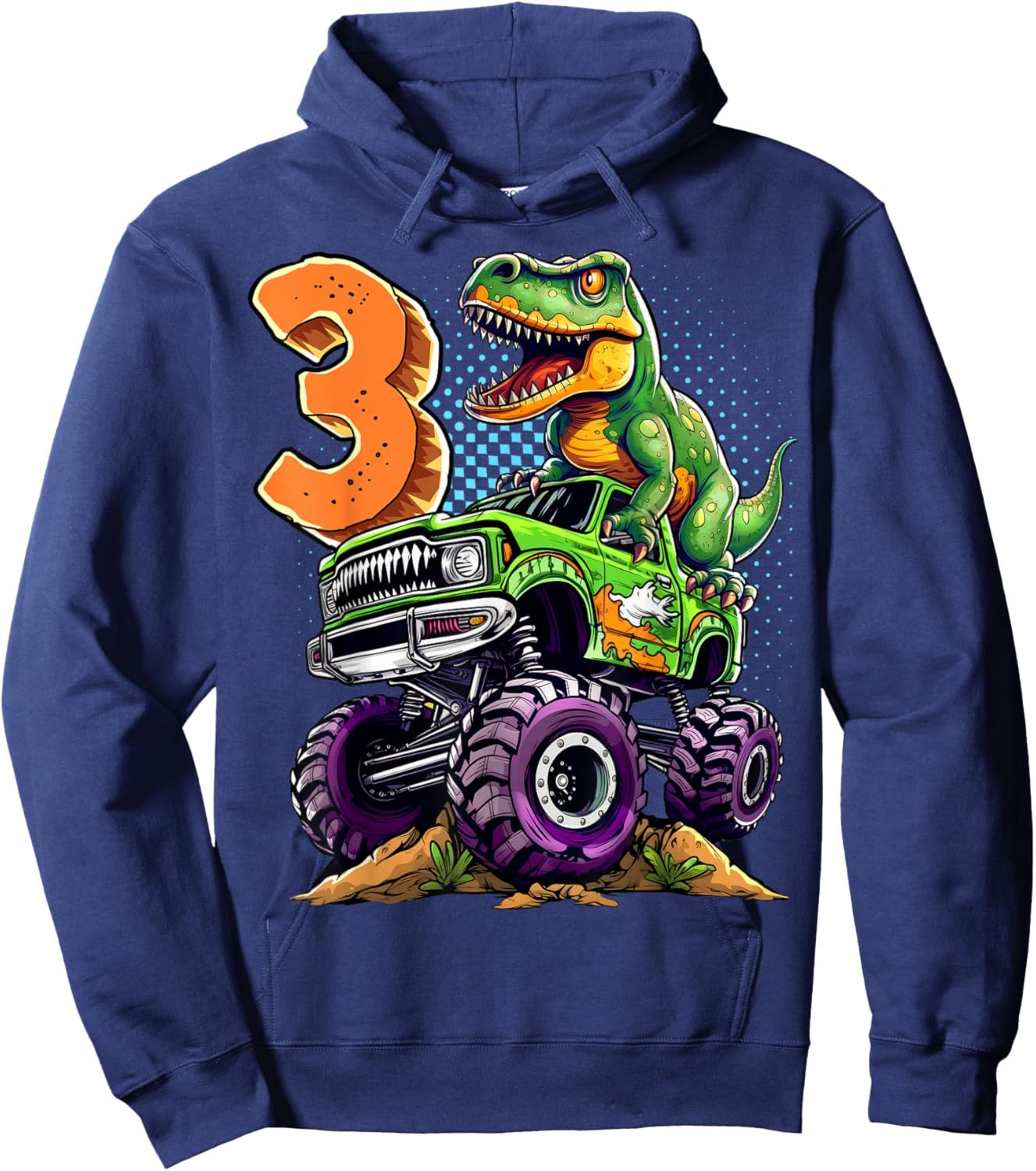 Monster Truck Dinosaur T-Rex 3rd Birthday Boy 3 Year Old Hoodie - Hoodie | Navy