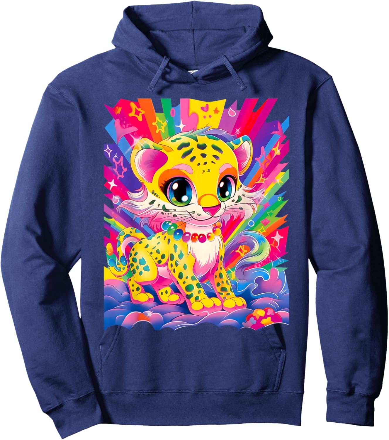 Dinosaurus Rekx Baby Jaguar Kitten Colorful Rainbow Vibrant Graphic , Small, Black Hoodie - Hoodie | Navy