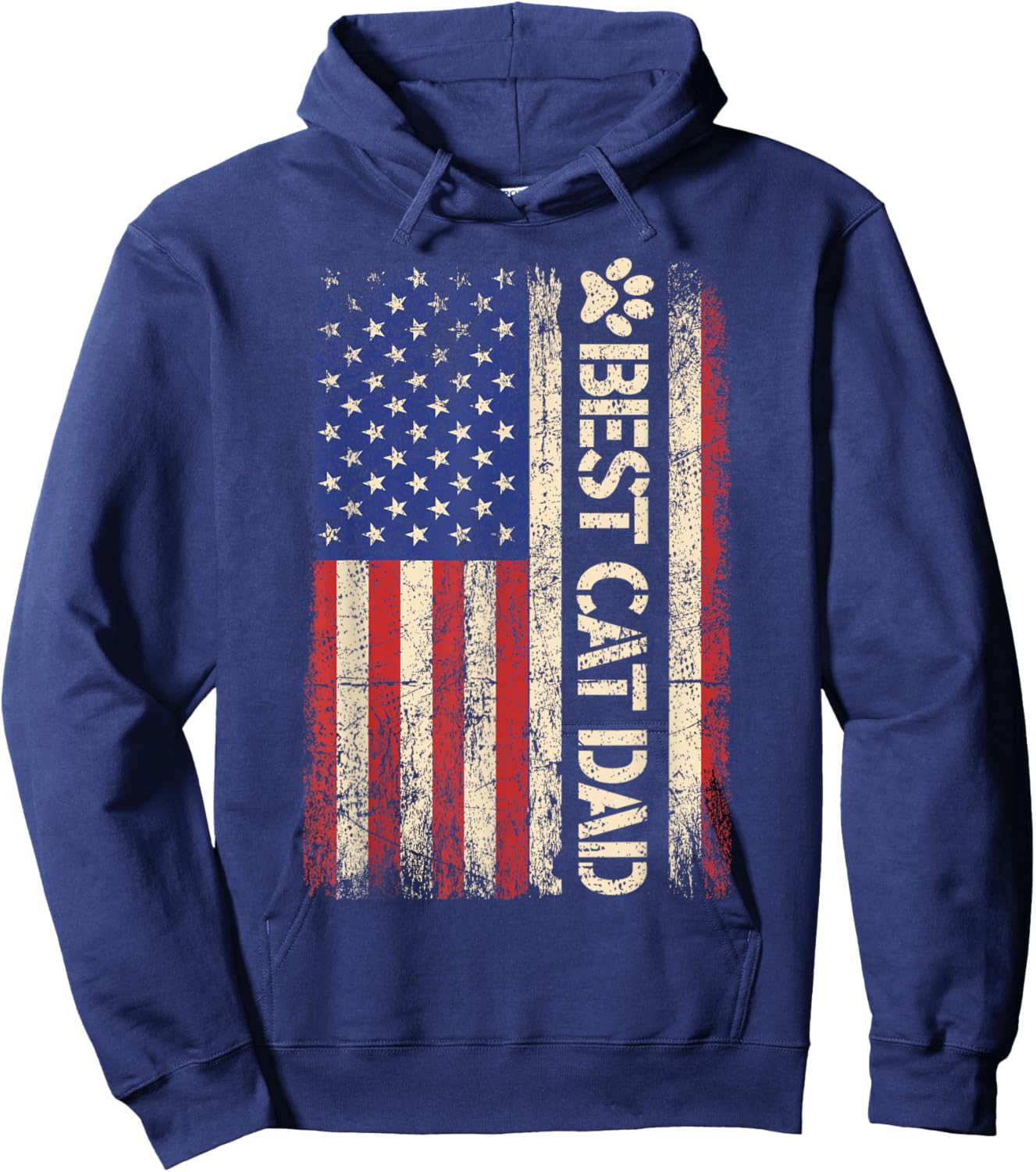 Best Cat Dad Ever American US Flag Father's day Cat Lover Hoodie - Hoodie | Navy
