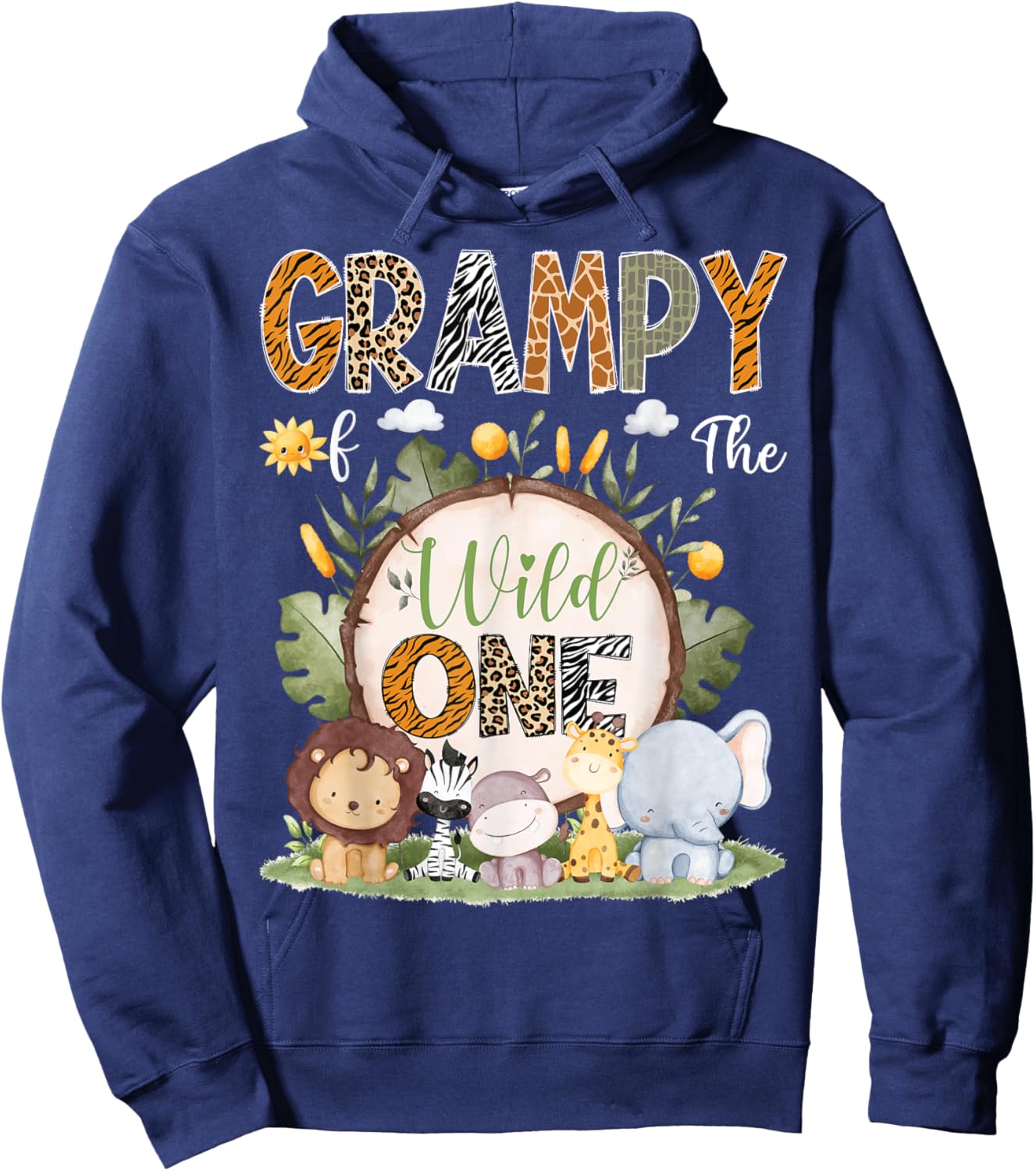 Grampy Of The Wild One 1St Birthday Kids Safari Woodland Hoodie - Hoodie | Navy