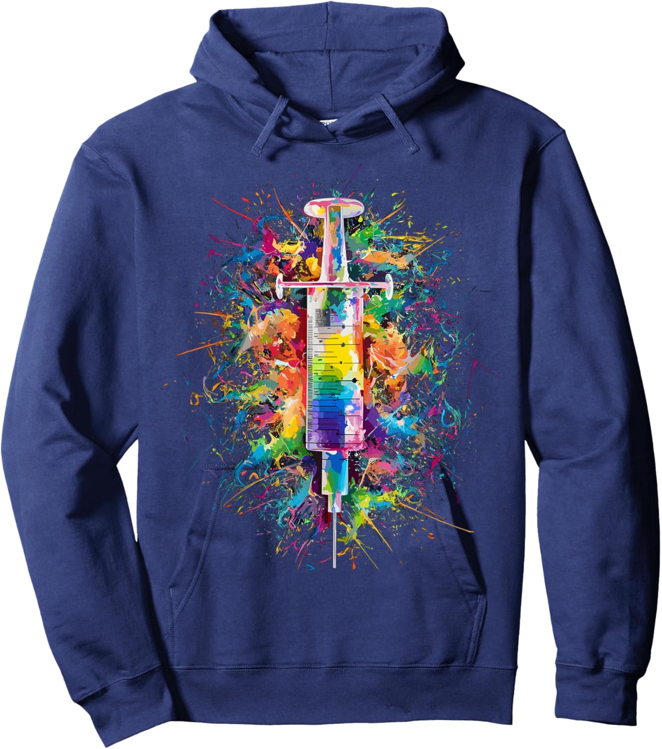 Colorful Paint Splash Syringe Art Graphic Hoodie - Hoodie | Navy