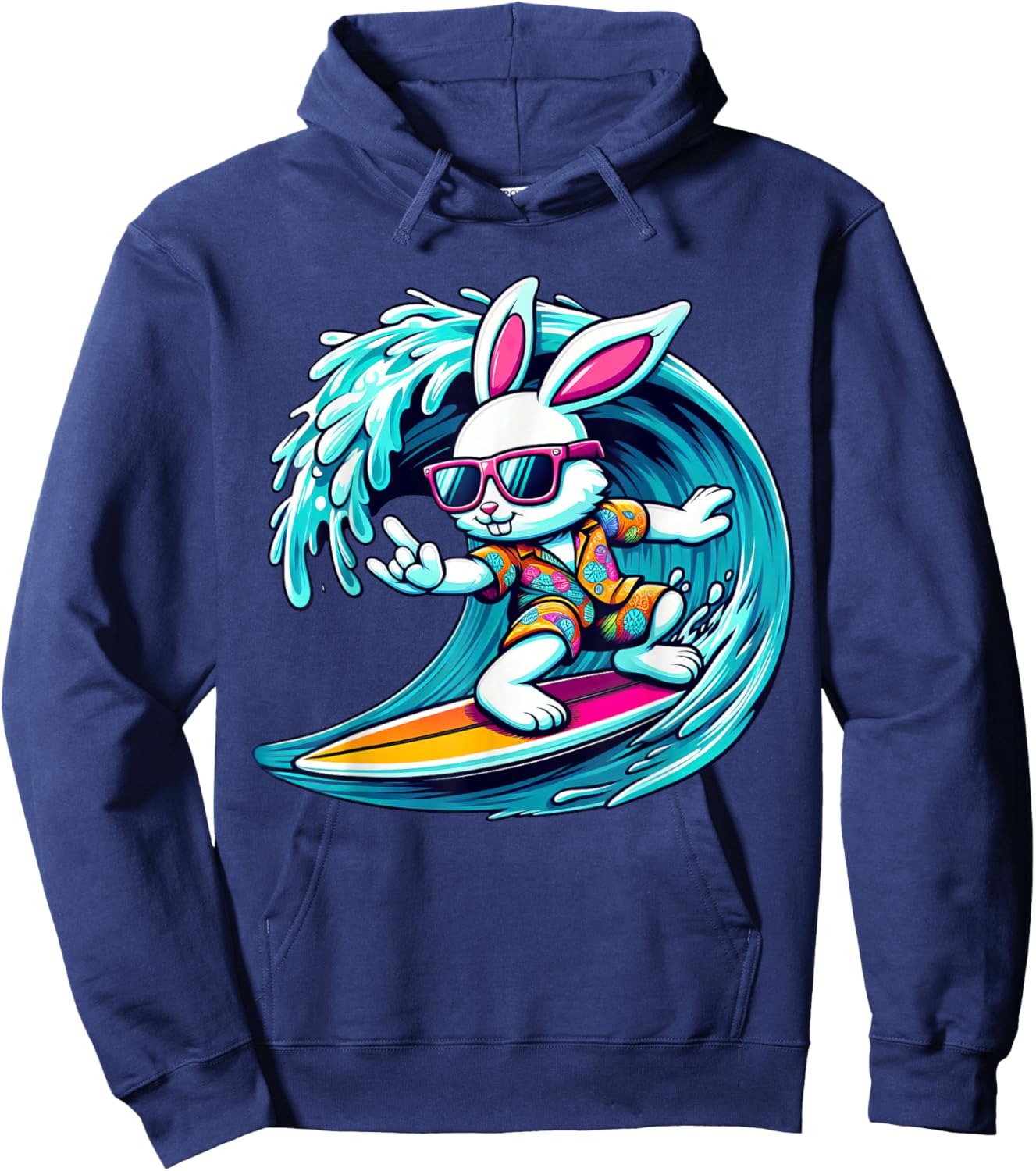 Funny Waves Surfing Player Bunny Kids Men Easter Hoodie - Hoodie | Navy