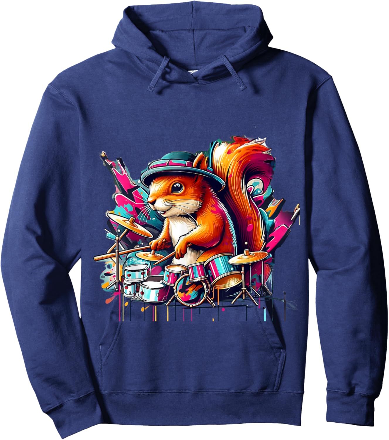 Drumming Funny Drummer Squirrel Playing Drums Squirrel Lover Hoodie - Hoodie | Navy