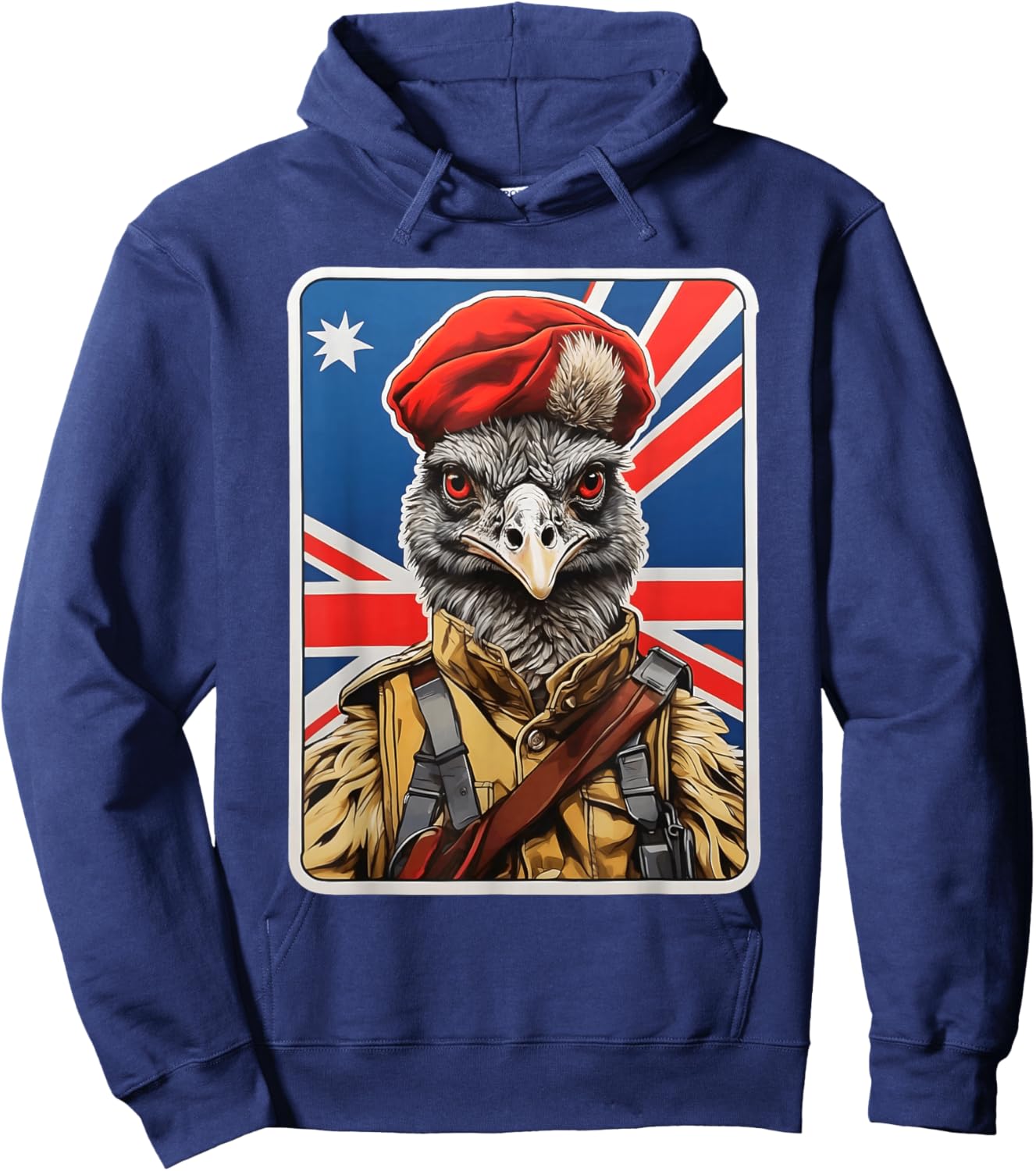 Emu War Hero Design - Emu in Military Uniform Hoodie - Hoodie | Navy