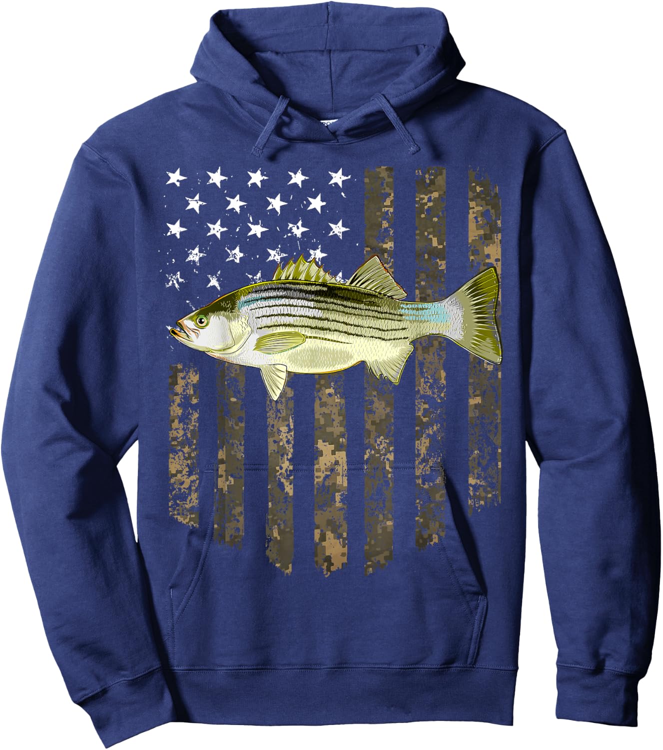Camo American Flag Striped Bass Fishing 4th Of July Hoodie - Hoodie | Navy