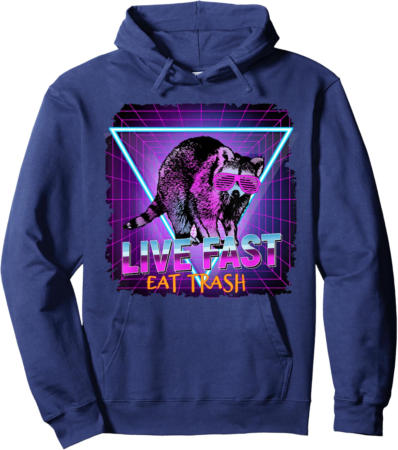 Waschbr Waschbren Lustig Geschenk & Present Co. Raccoon Retro Live Fast Eat Trash Funny Gift -Adults Black Small Classic Fit Short Sleeve Hoodie - Hoodie | Navy