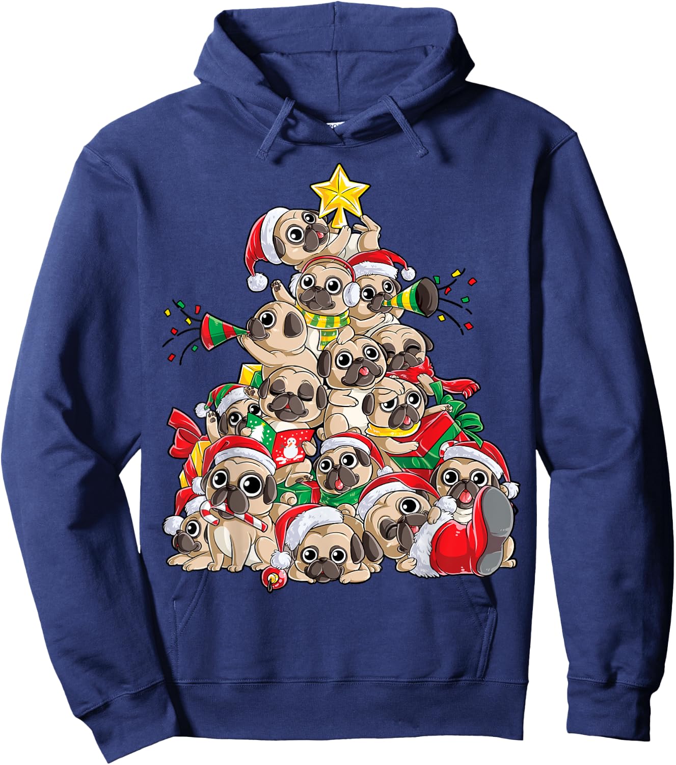 Pug Christmas Tree Dog Santa Xmas Boys Girls Merry Dogmas Hoodie - Hoodie | Navy
