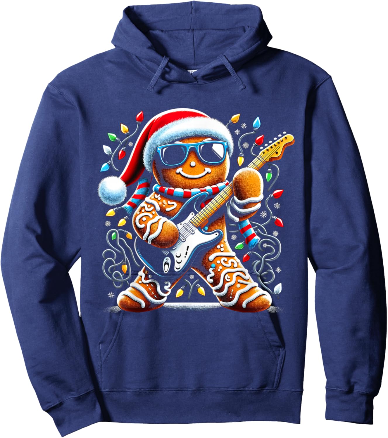 Rock Guitar Gingerbread Playing Guitar -Funny Christmas Xmas Hoodie - Hoodie | Navy