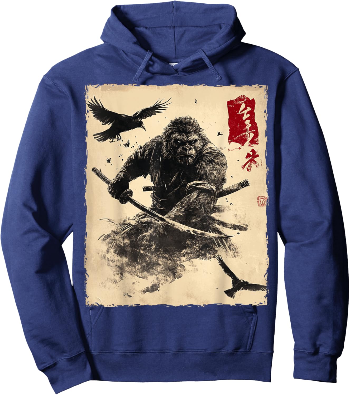 Bigfoot Sasquatch Samurai Graphic Japanese Warrior Anime Hoodie - Hoodie | Navy