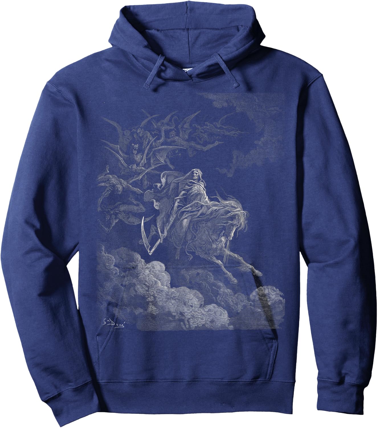 Gustave Dore Death on the Pale Horse Black Cotton 100% - Women's -Adults Classic Fit Short Sleeve Small Hoodie - Hoodie | Navy