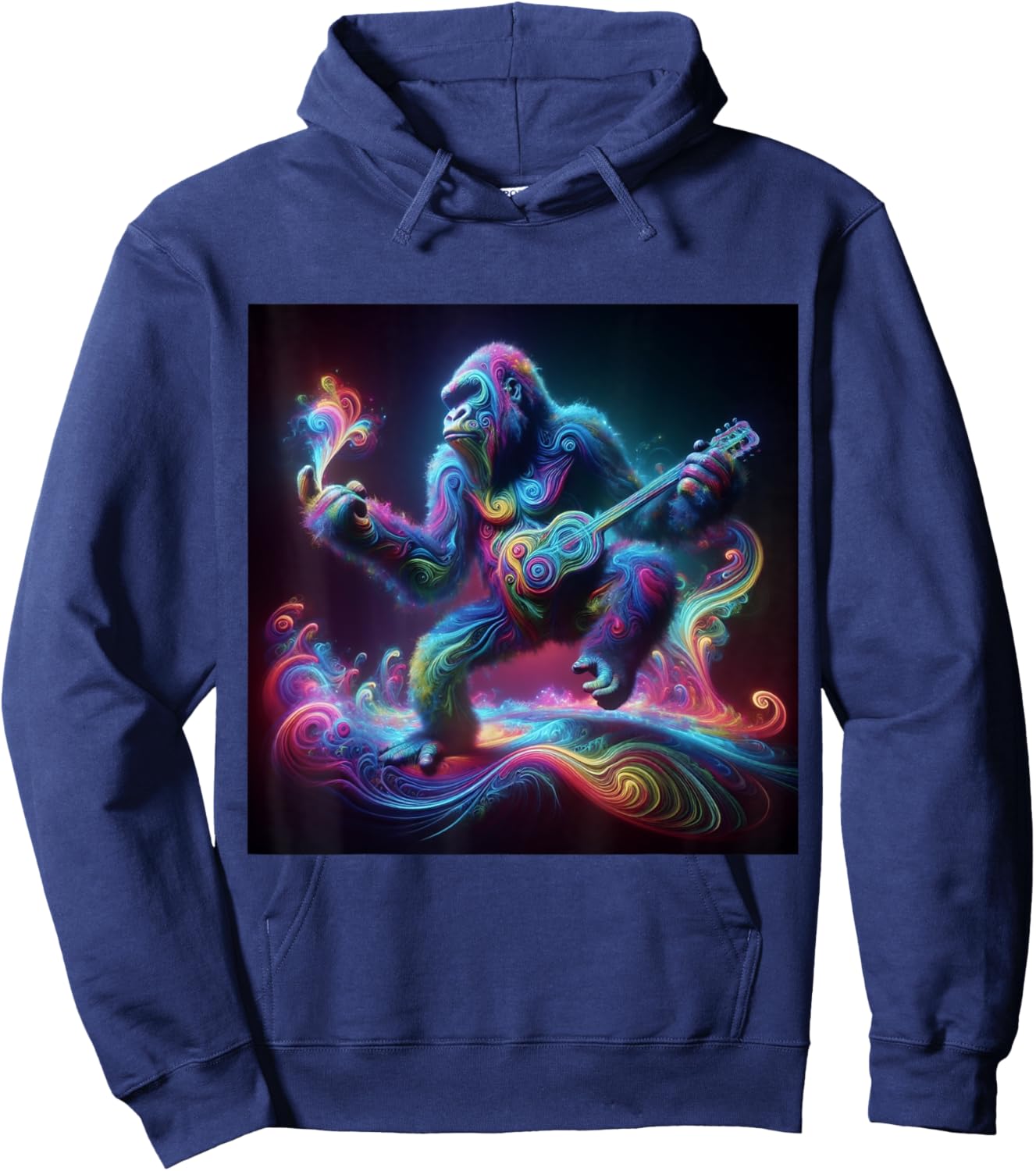 Psychedelic Gorilla Guitar Shaman Trippy Rainbow EDM Vibes Hoodie - Hoodie | Navy