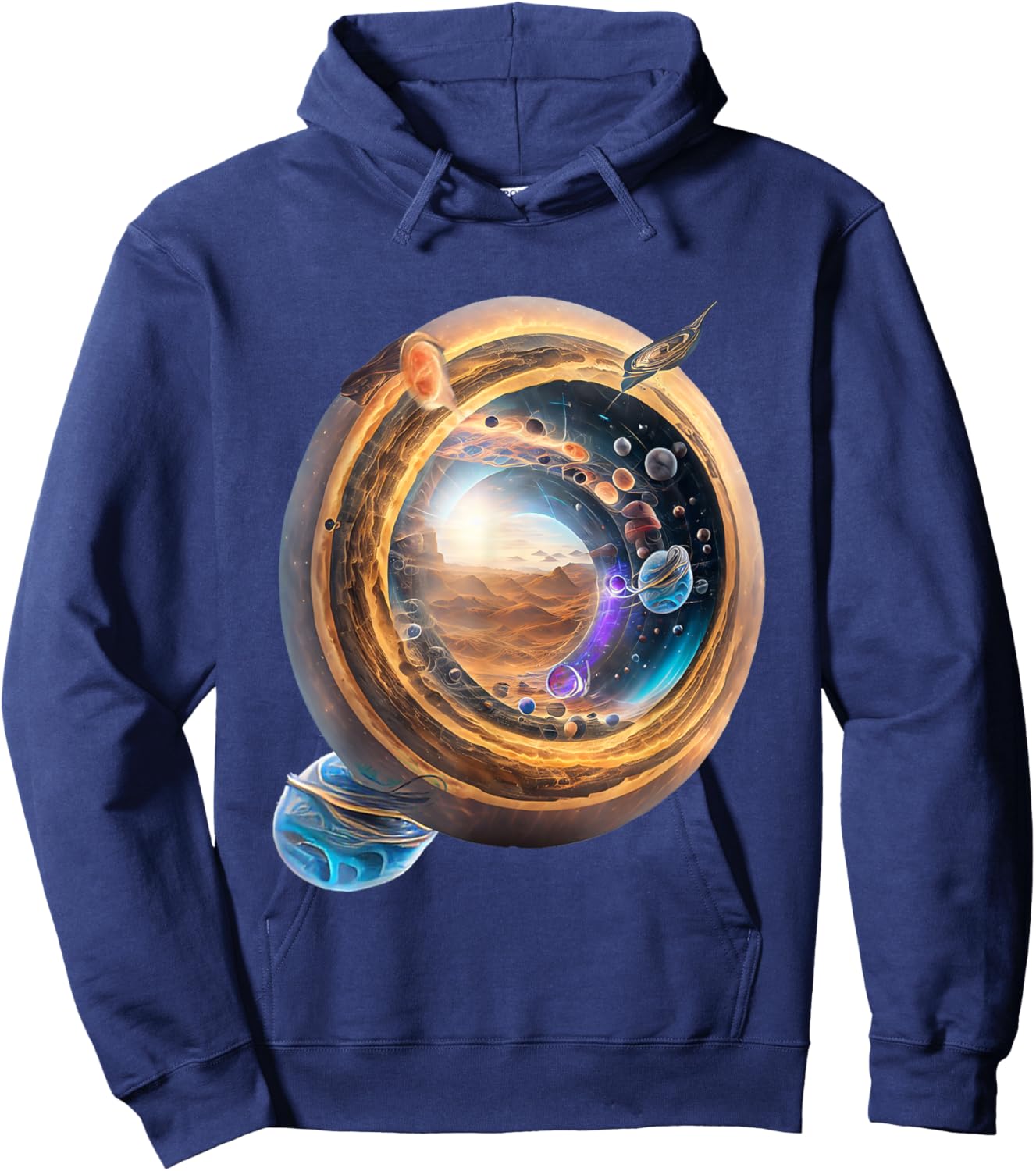 UnusedPerspective design Wormhole Planets on Einstein-Rosen Bridge and White Hole Hoodie - Hoodie | Navy