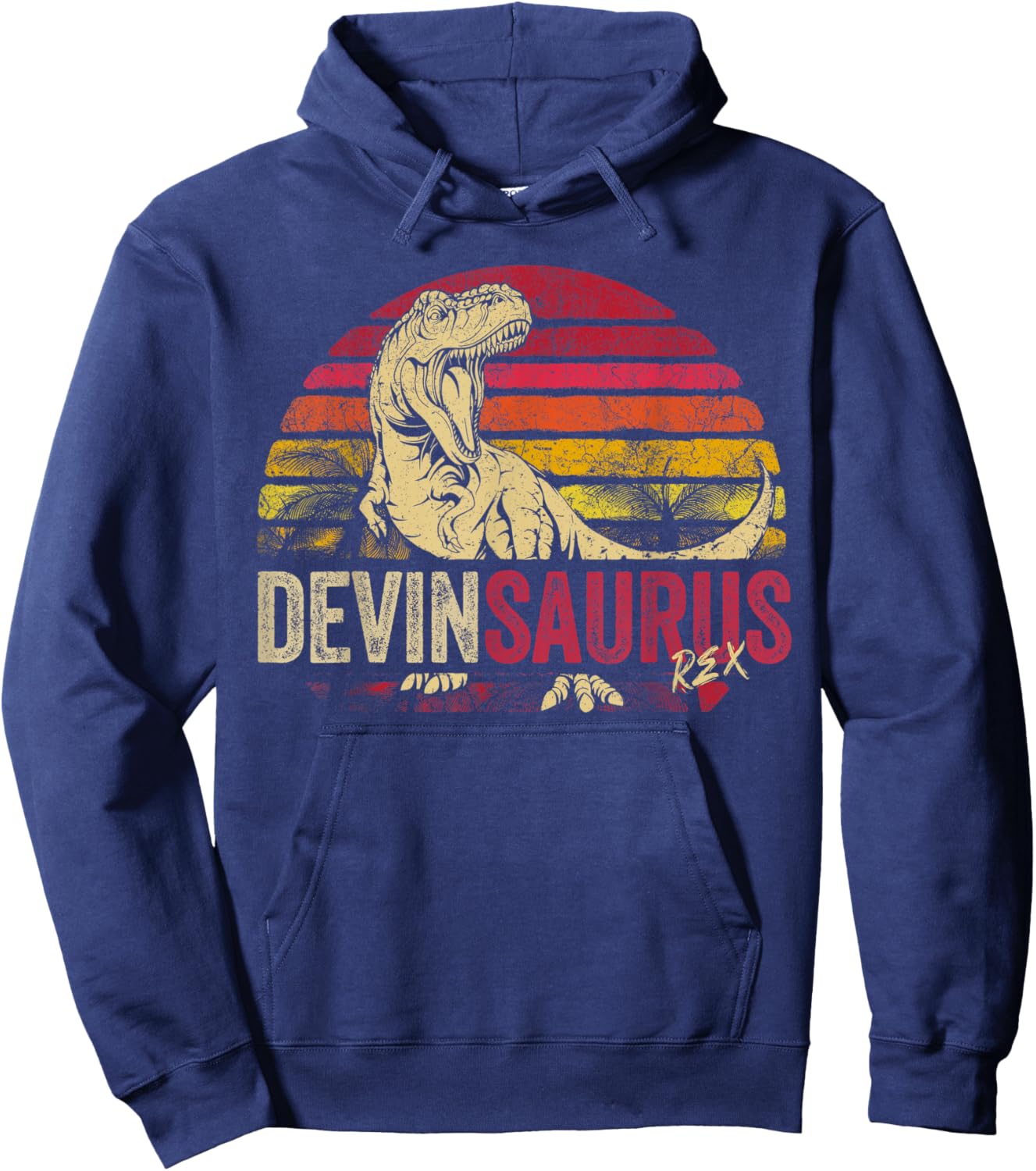 Devin Saurus Funny Personalized Dinosaur T Rex Boys Name Hoodie - Hoodie | Navy