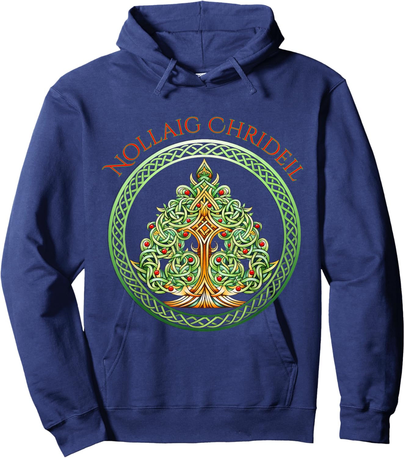 Nollaig Chridheil Scottish Celtic Christmas Tree Hoodie - Hoodie | Navy