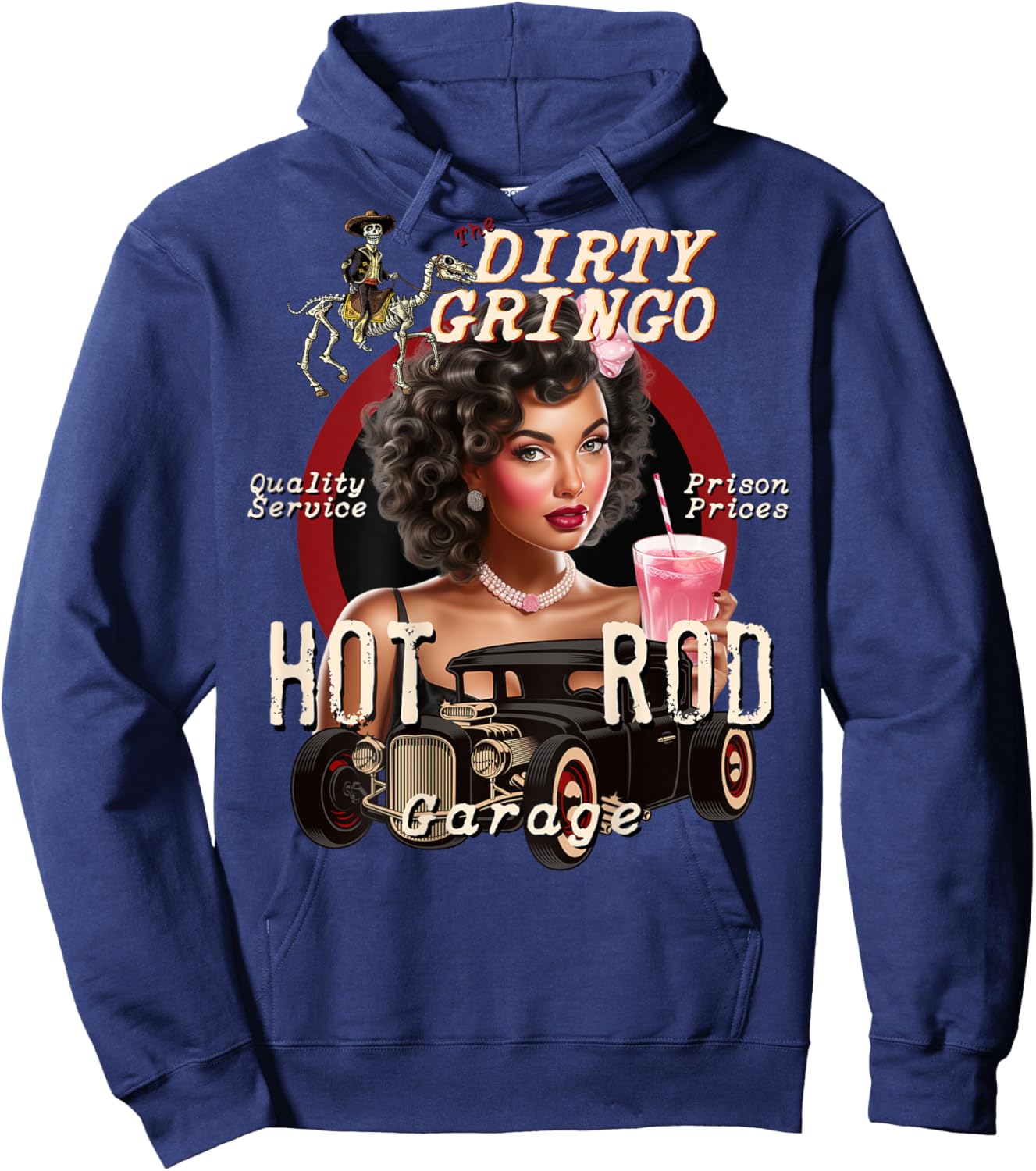 Pink Drink Hot Rod Pinup Girl Rockabilly Garage Dirty Gringo Hoodie - Hoodie | Navy