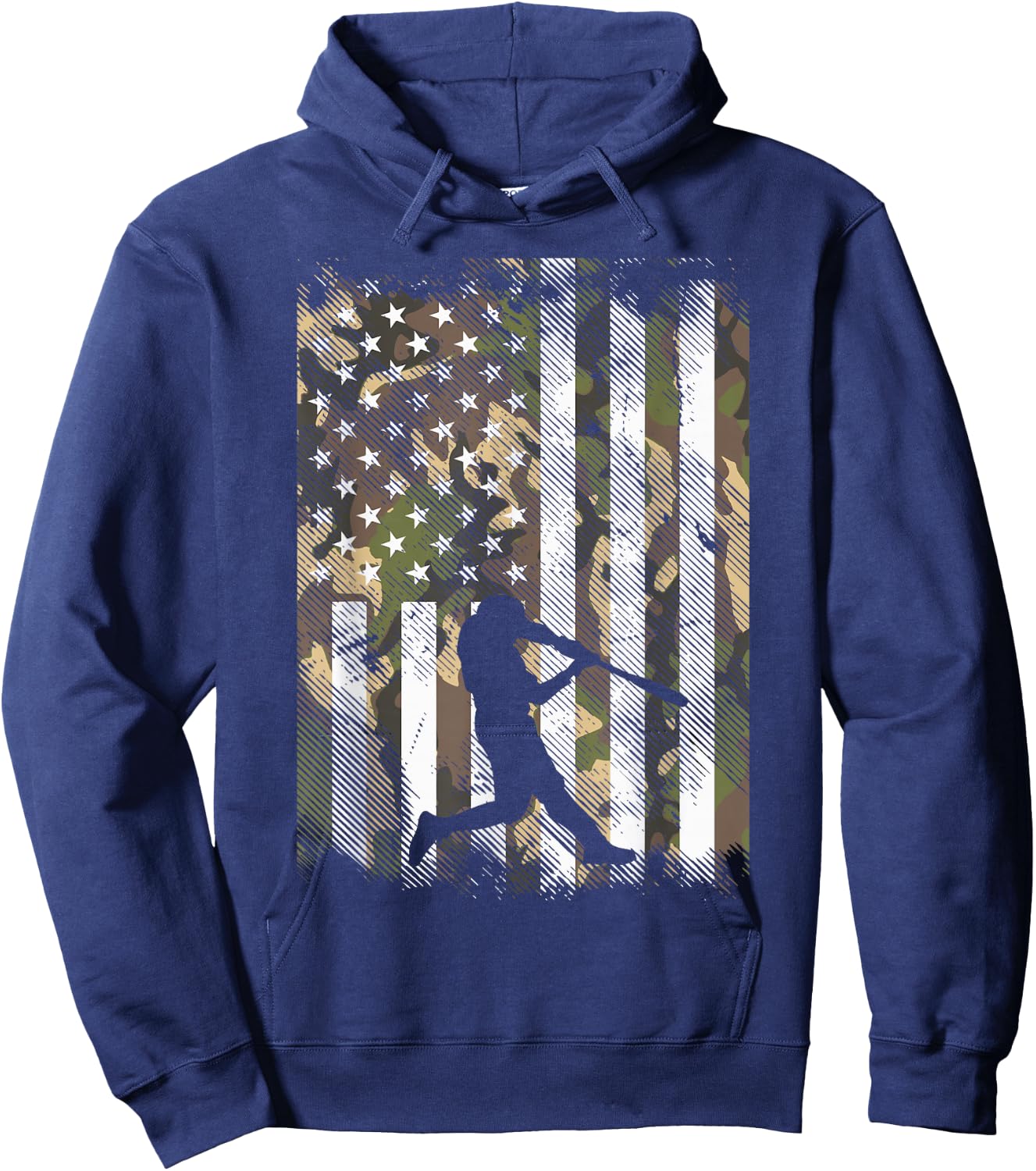 Camo Flag Baseball Player Vintage Patriotic Men Women Kids Hoodie - Hoodie | Navy