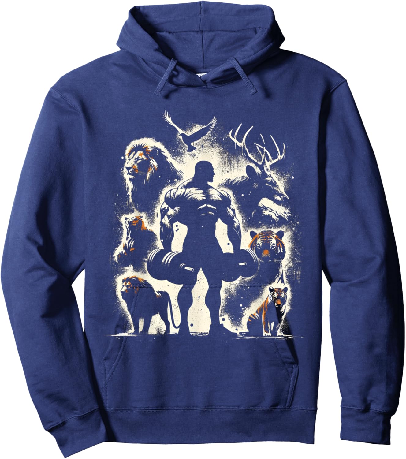Body Builder Wild Animals Vintage Weightlifting Workout Gym Hoodie - Hoodie | Navy