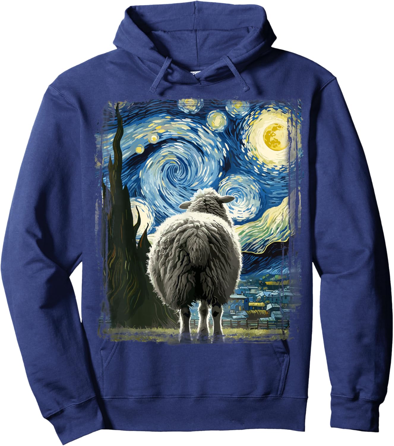 Sheep Star Gazer Artistic Van Gogh Style Starry Night Sheep Hoodie - Hoodie | Navy