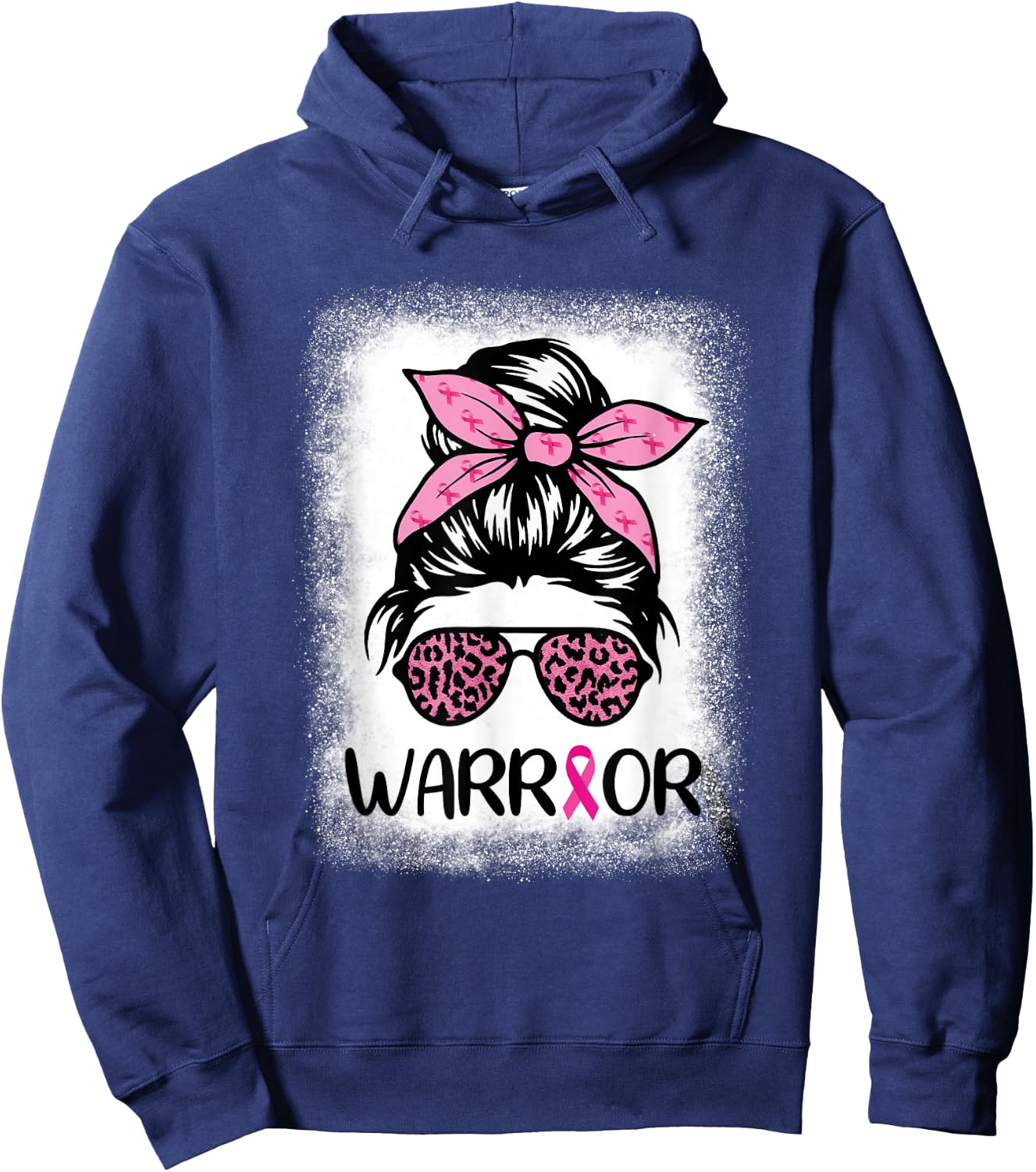 Warrior Breast Cancer Women Messy Bun Bleached Leopard Hoodie - Hoodie | Navy