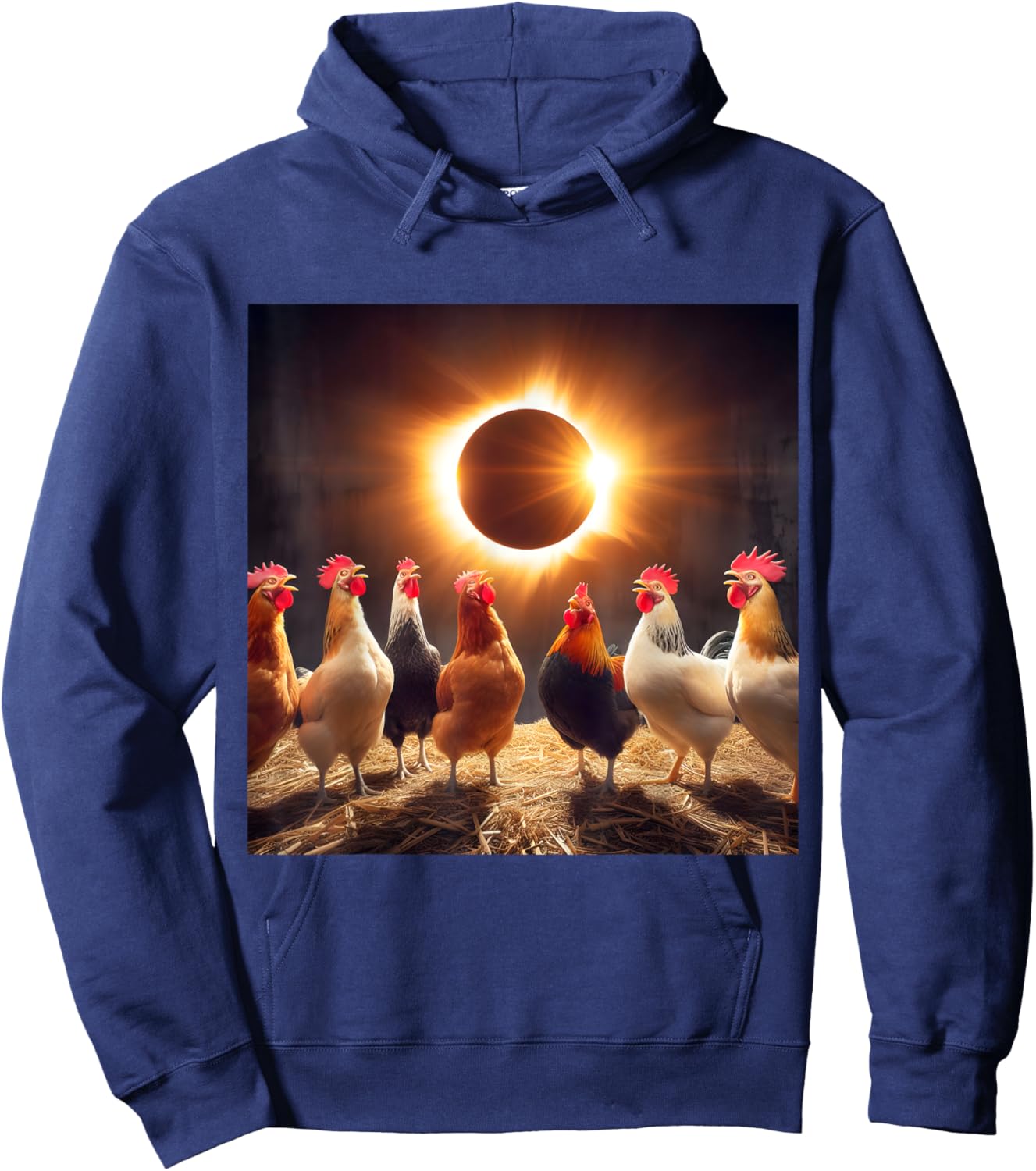 Chicken And The Total Solar Sun Eclipse 8.04.24 2024 Chicken Hoodie - Hoodie | Navy