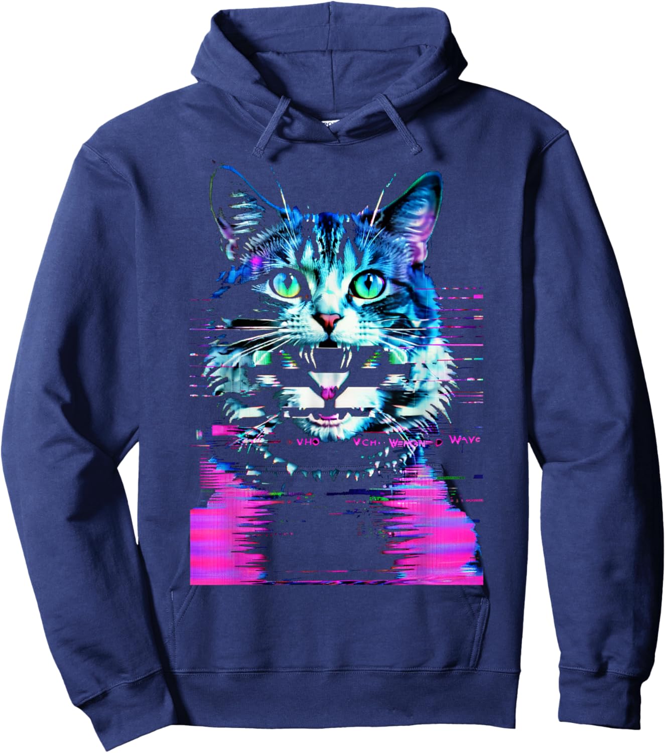 Weirdcore Cat Glitch Trippy Vaporwave Alt Harajuku Punk Men Women Hoodie - Hoodie | Navy