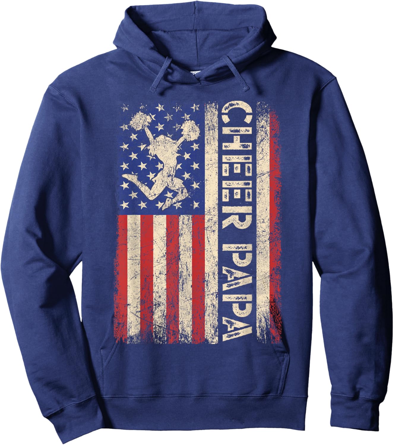 Cheer Papa Funny Cheer Dad Cheerleader Dad American US Flag Hoodie - Hoodie | Navy