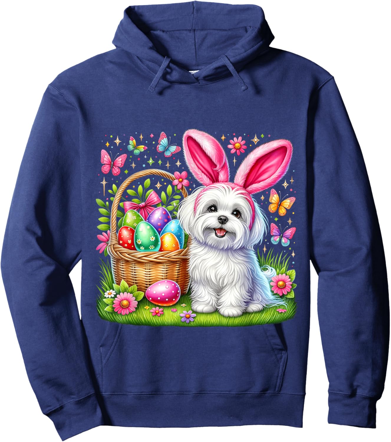 Cute Bunny Maltese Dog Easter Eggs Basket Easter Day Party Hoodie - Hoodie | Navy