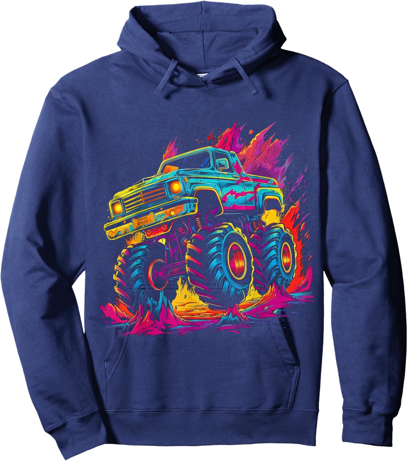Retro Vintage Monster Truck Retro Sunset Monster Truck Boys Hoodie - Hoodie | Navy