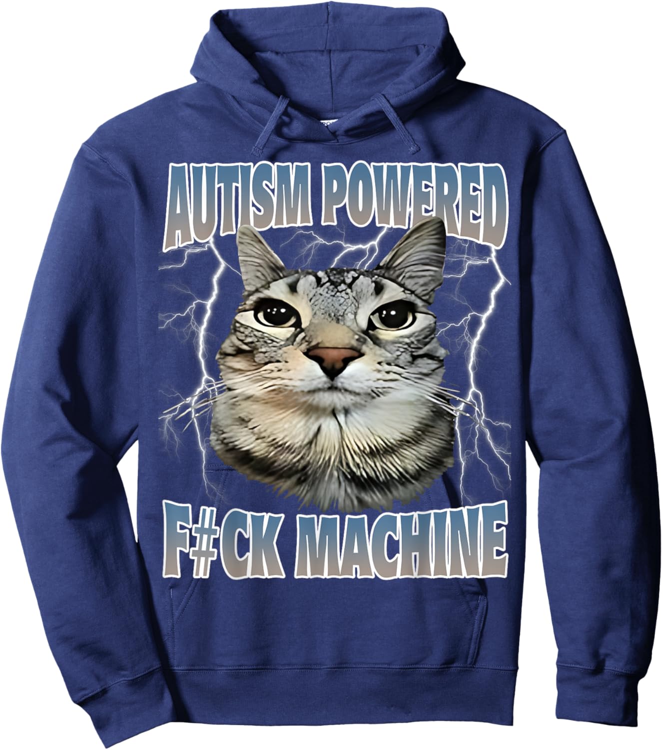 Autism Powered F#Ck Machine Funny Cat Meme Autistic Retro Women Hoodie - Hoodie | Navy