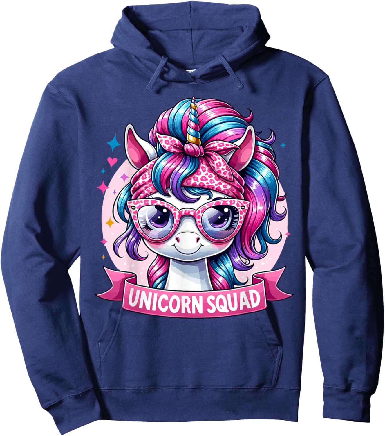 Unicorn Squad - Graceful Unicorn with leopard Bandana Hoodie - Hoodie | Navy